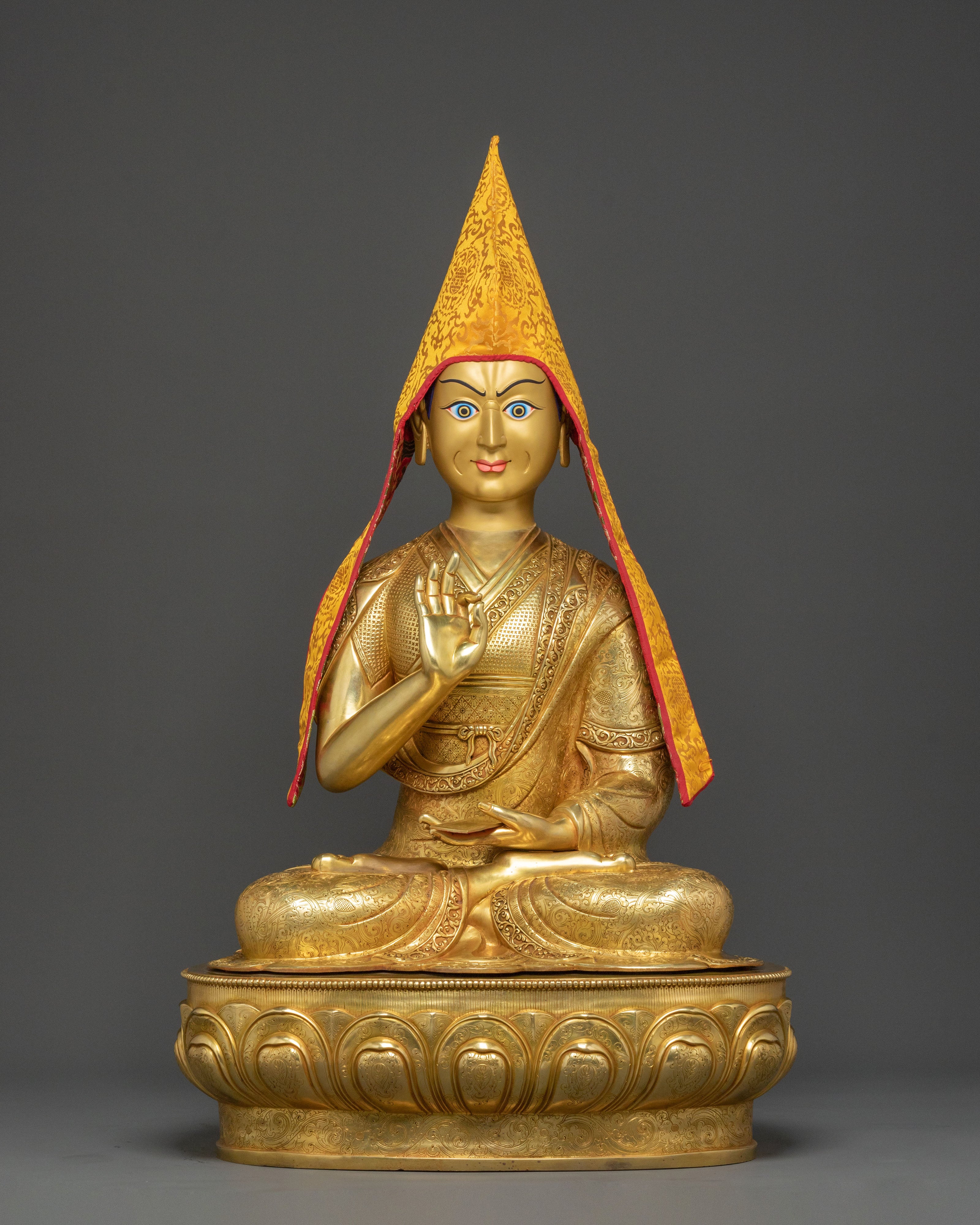 Handmade Tsongkhapa with Disciples Statue Set: Traditional Himalayan Artwork