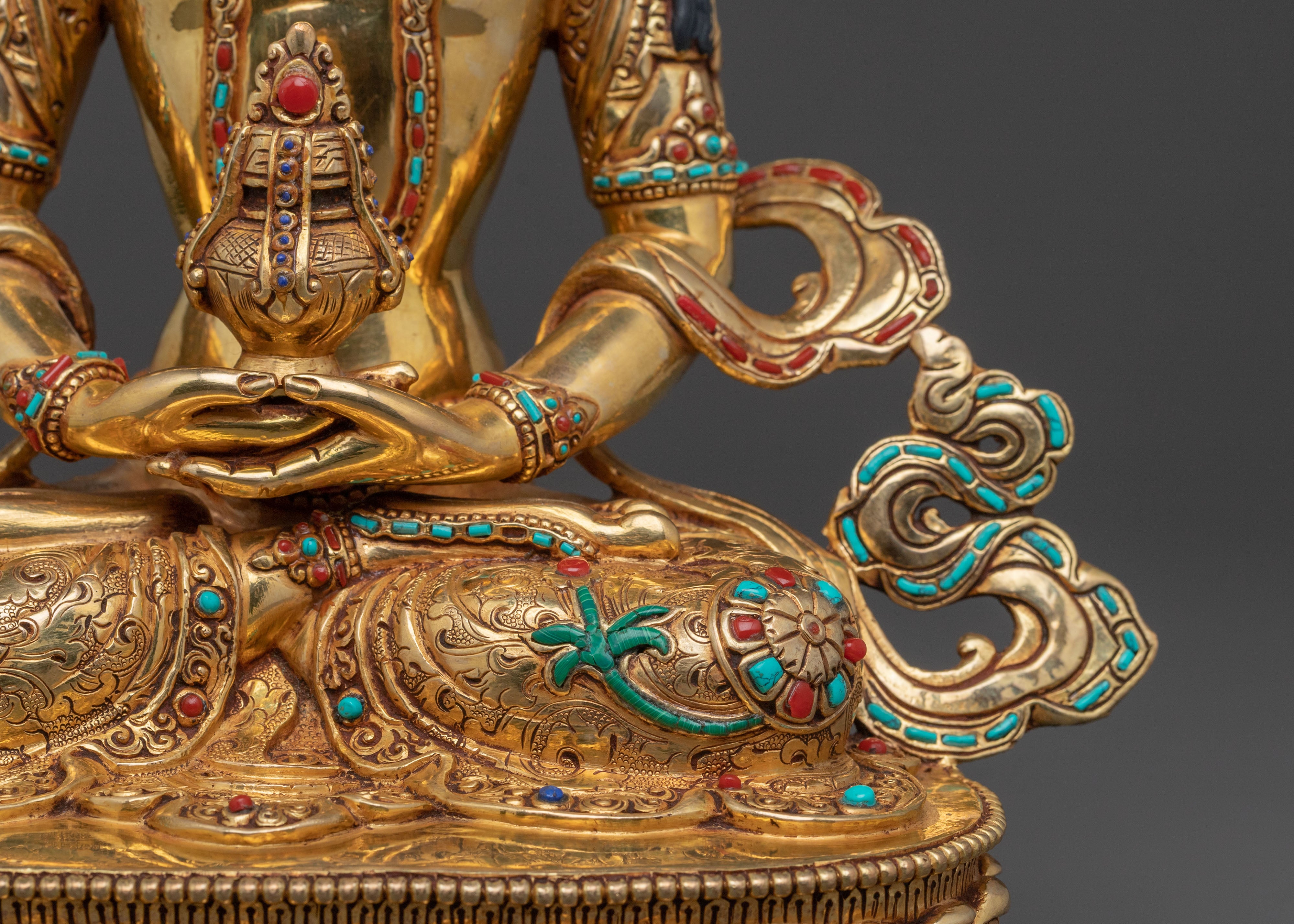 Amitayus Buddha Longevity Statue – Gold Gilded & Gemstone Inlaid