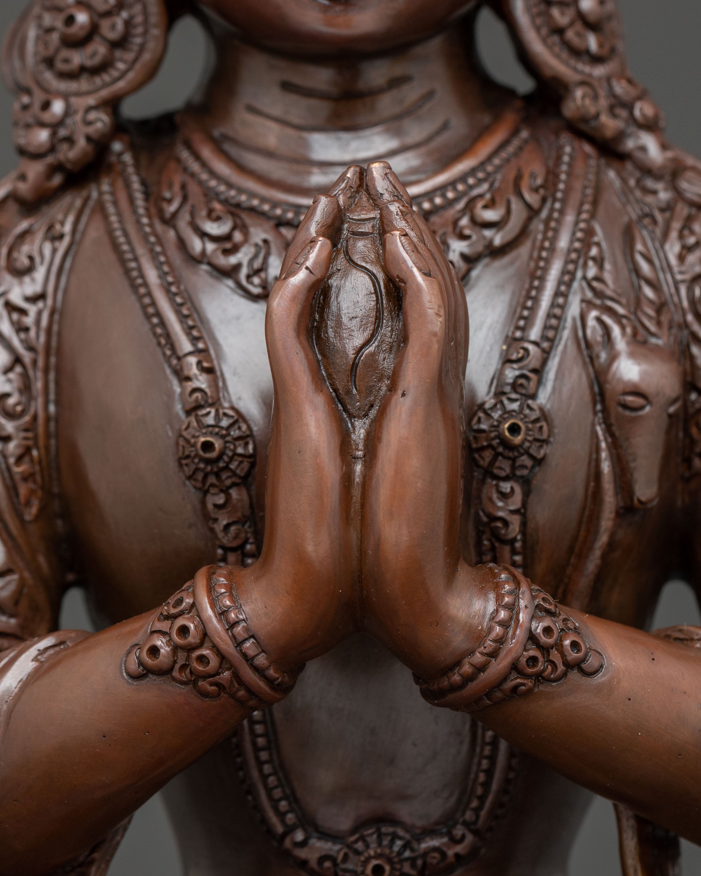 Oxidized Copper Four-Armed Chenrezig Statue | Bodhisattva of Compassion