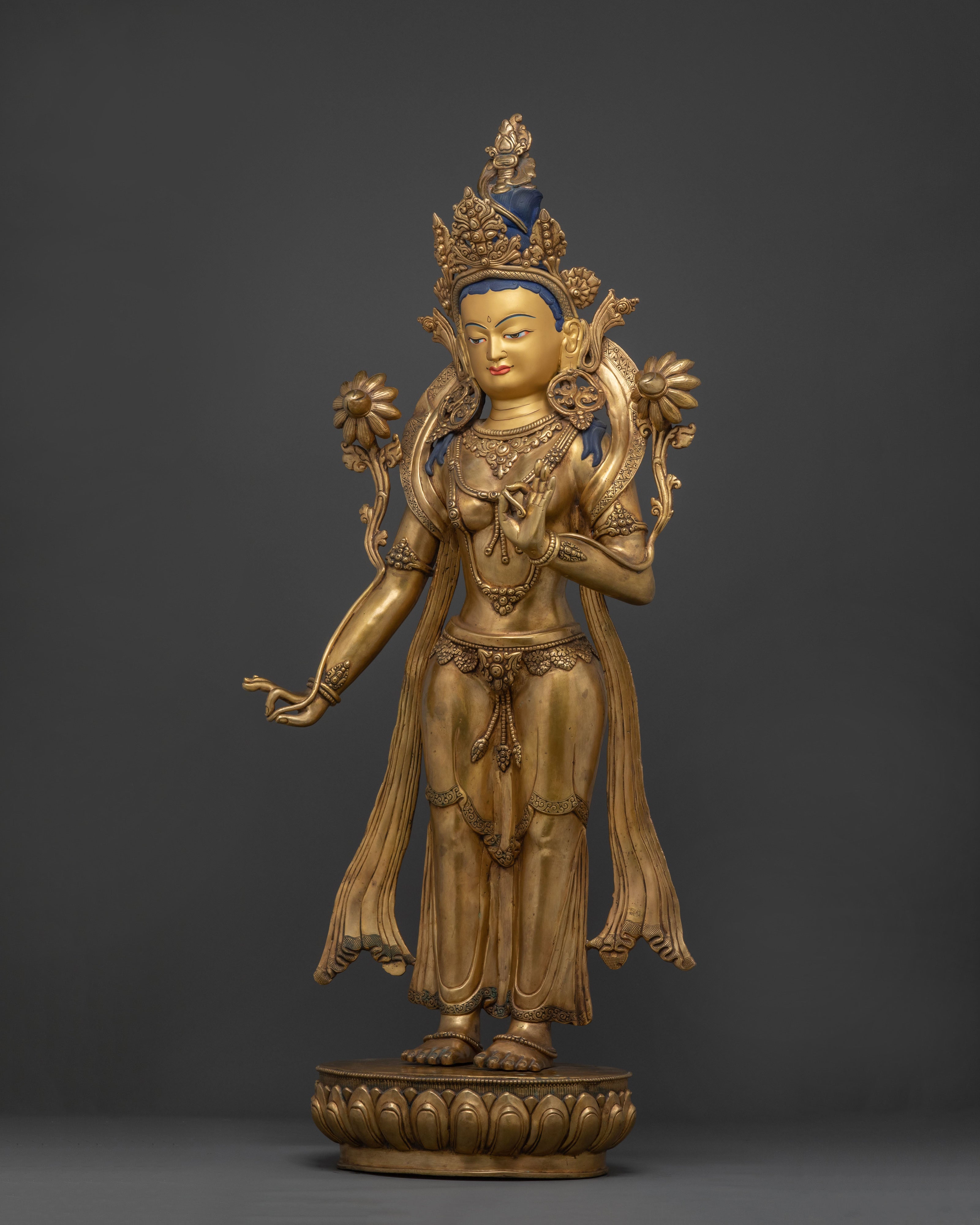Standing Tara Sacred Statue: 24K Gold Gilded