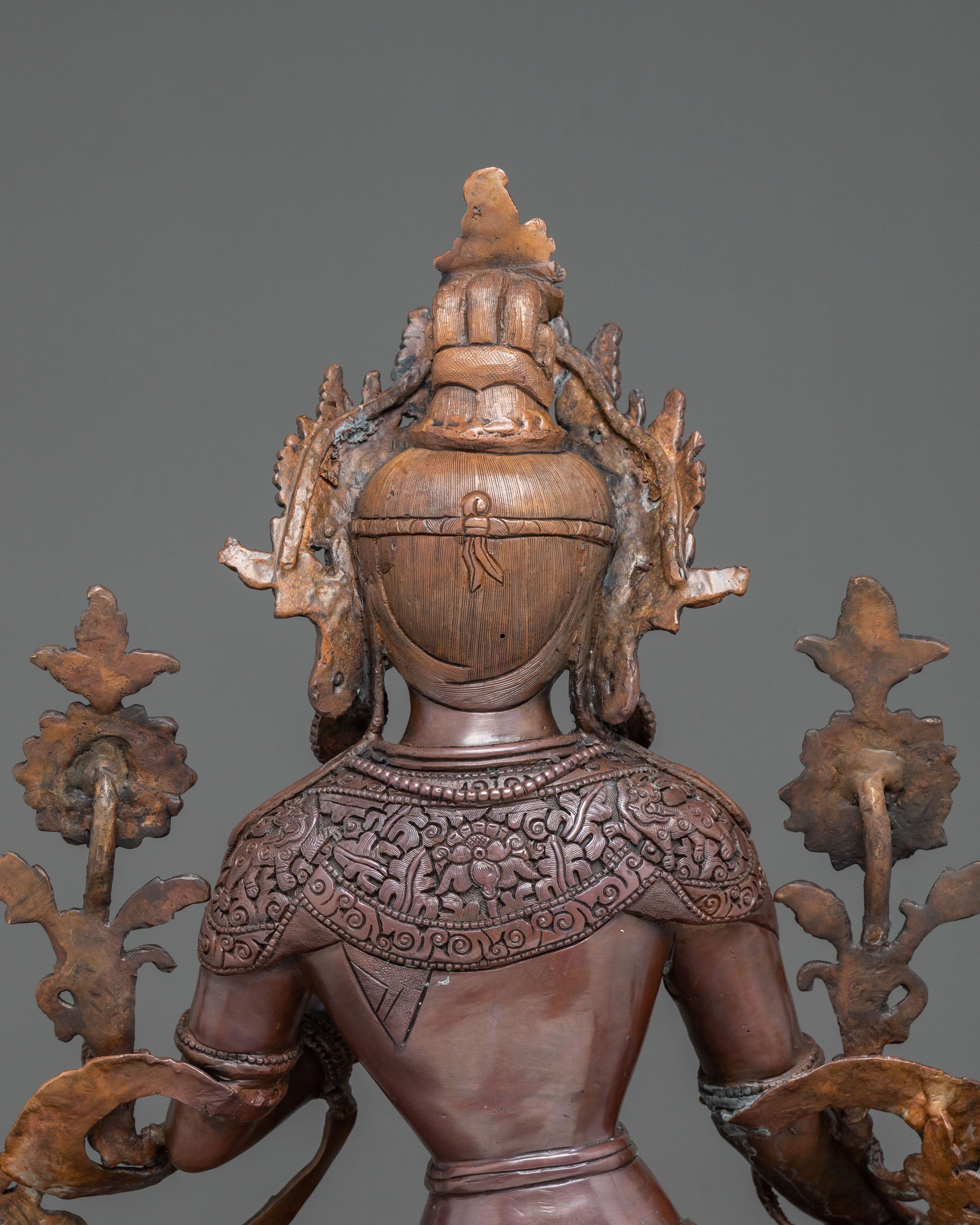 Green Tara Statue | Serene Oxidized Copper Guardian