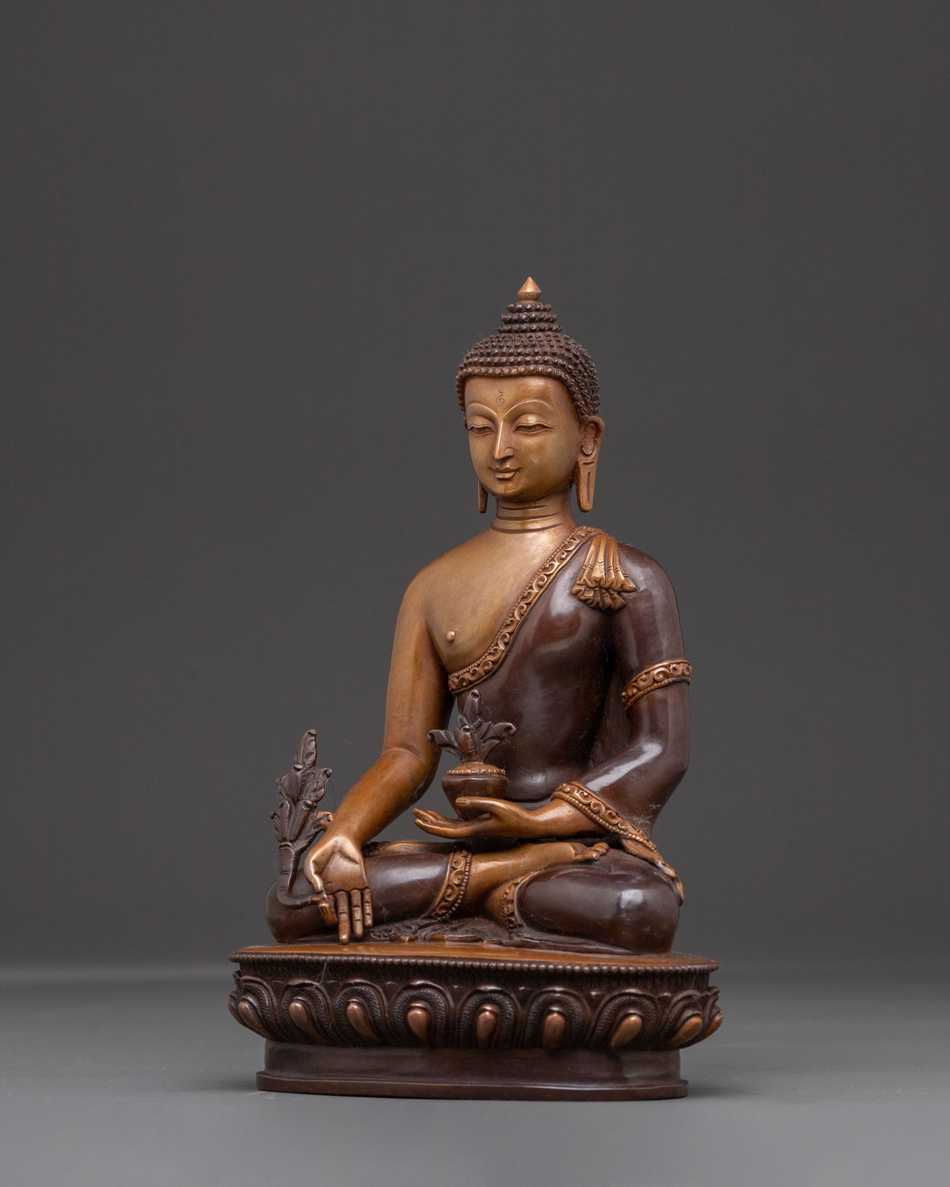 Medicine Buddha: Handcrafted Oxidized Copper Statue