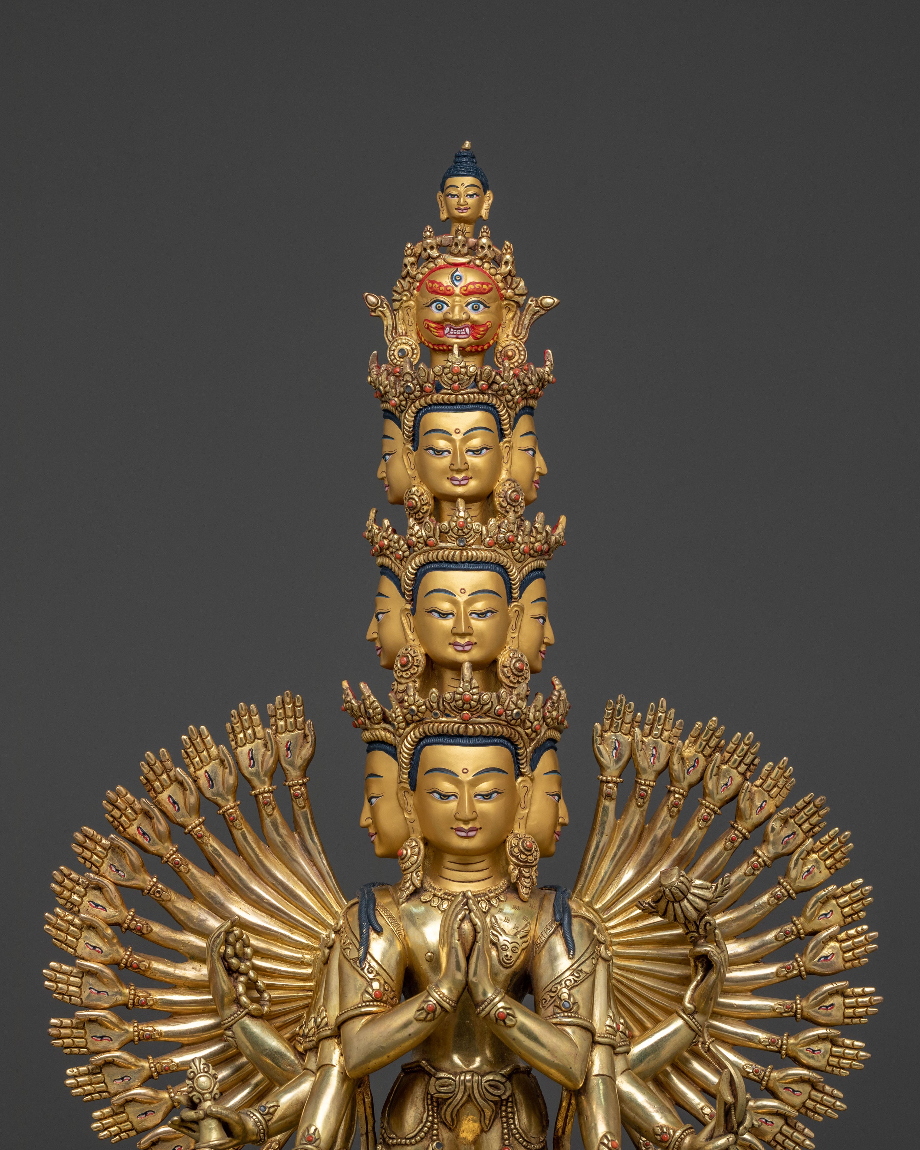 Majestic 1000 Armed Chenrezig Statue in 24K Gold Gilded Copper