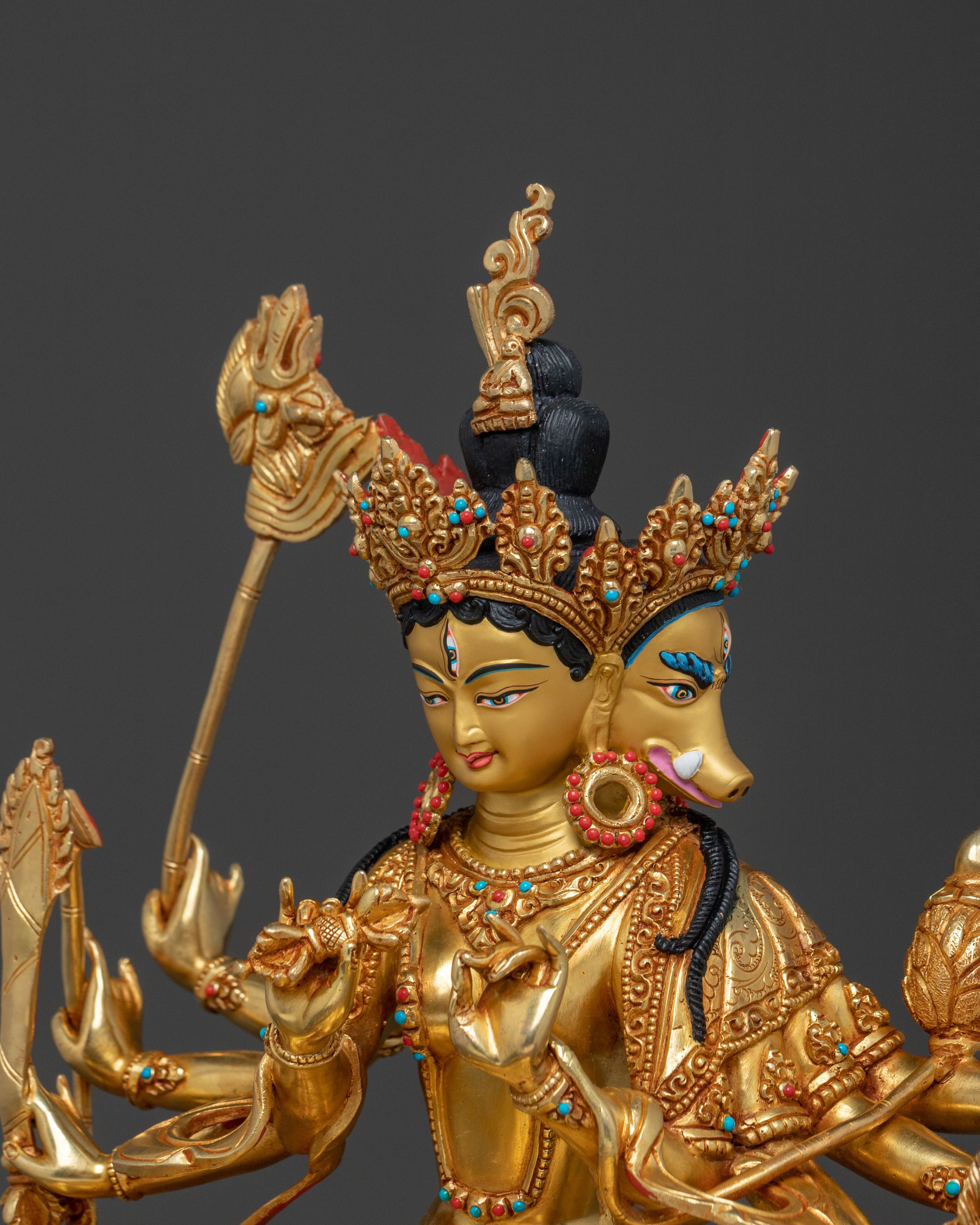 Marici Sacred Statue: 24K Gold Gilded Himalayan Figure
