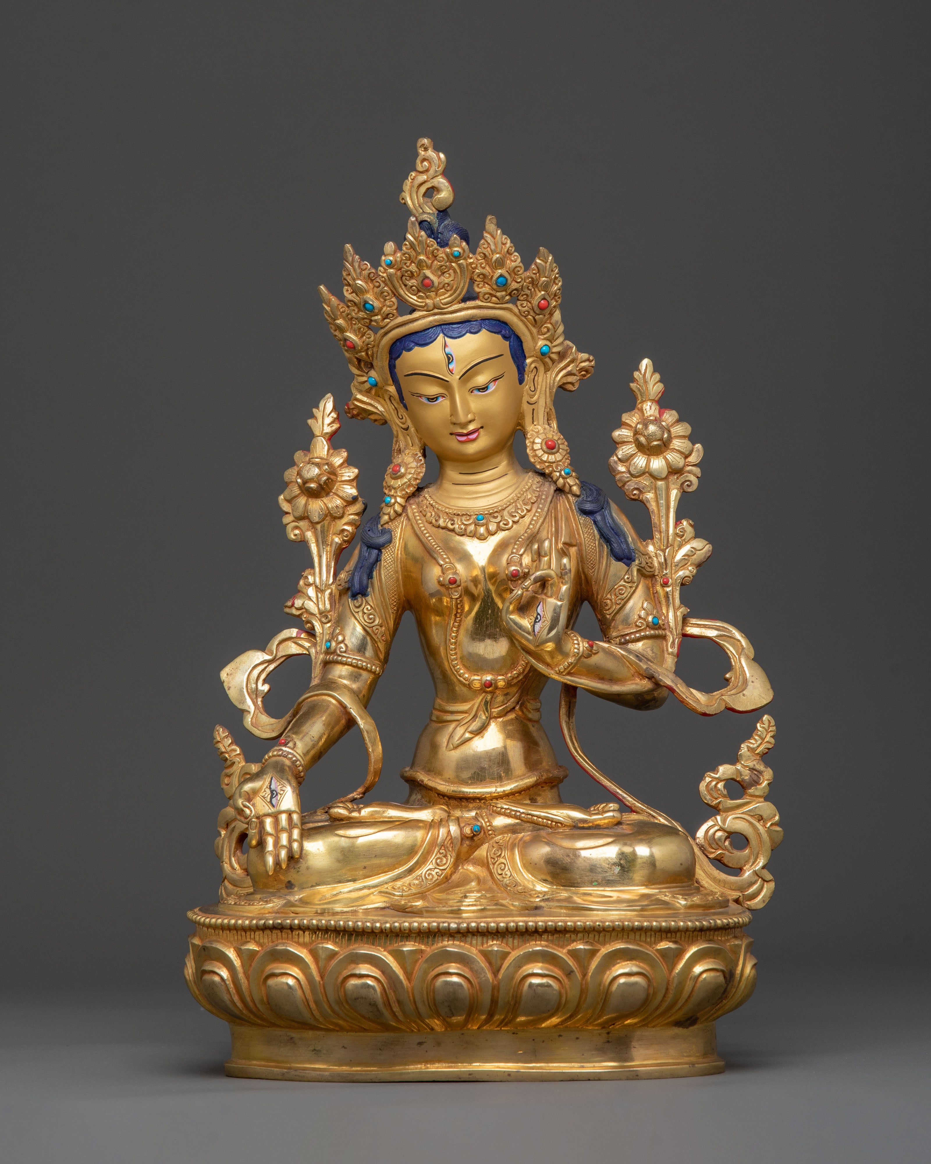 White Tara Statue | 24K Gold Gilded