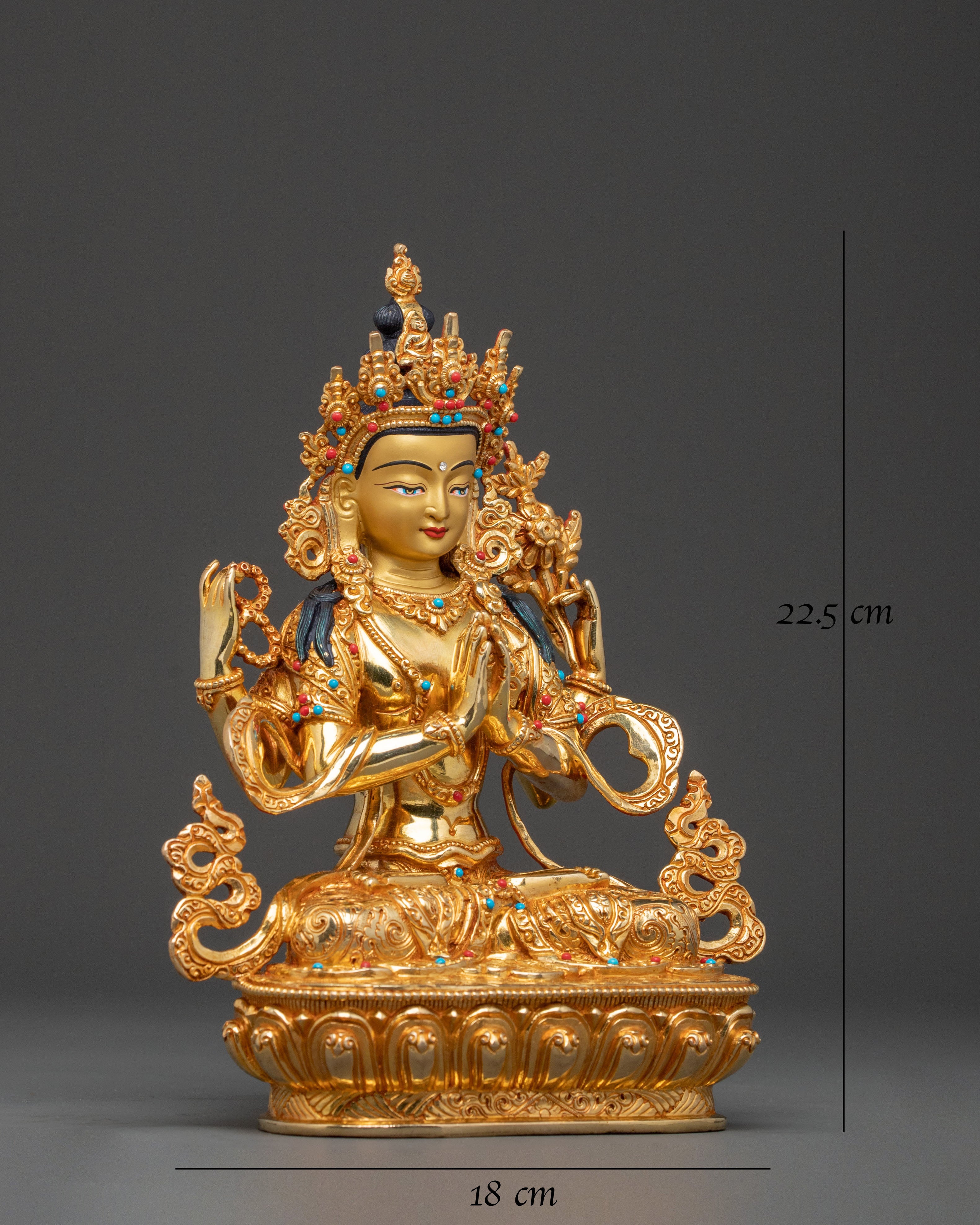 Chenrezig 24k Gold Gilded Statue | Compassion Deity