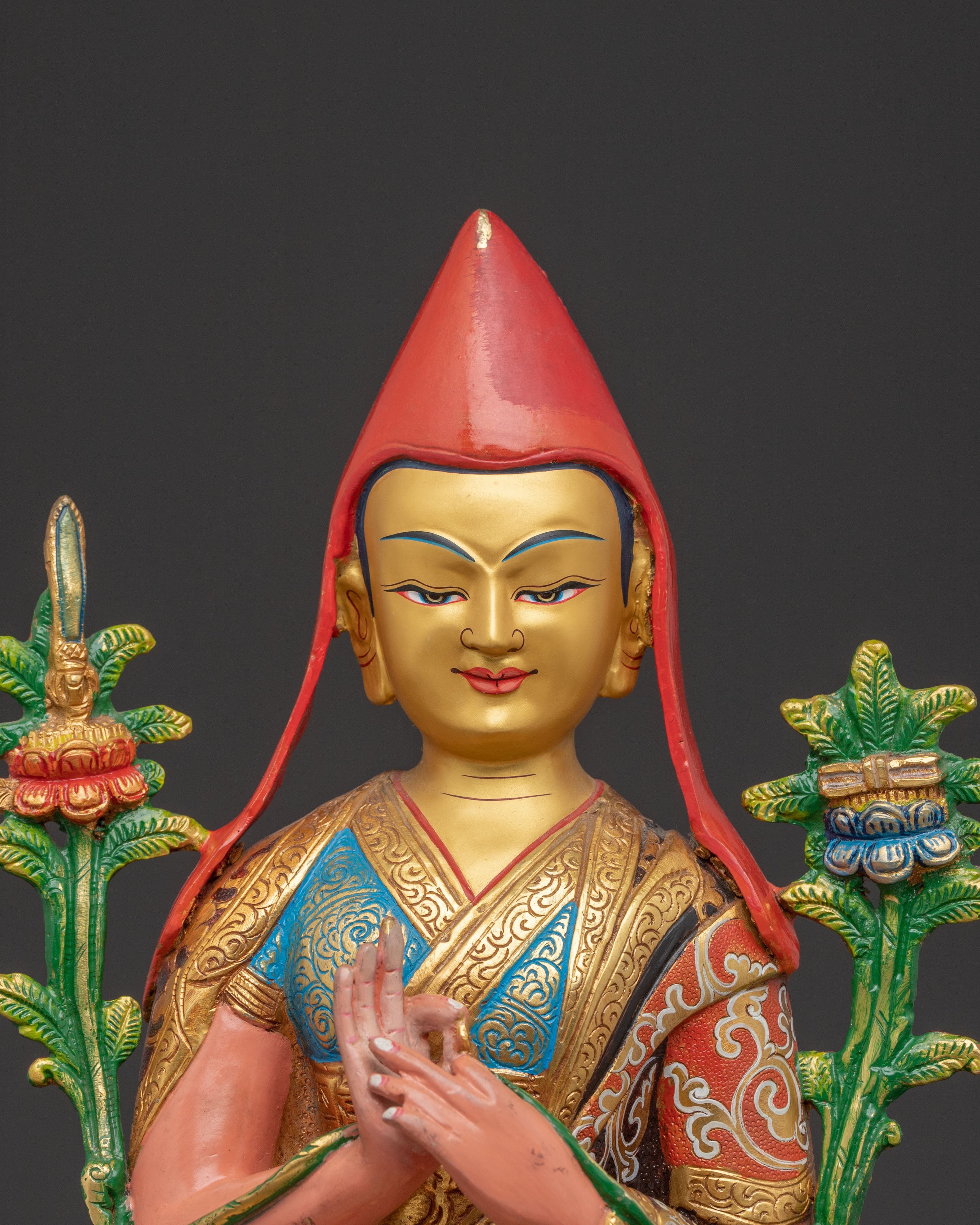 Tsongkhapa with Disciples Statue – 24K Gold Gilded Icon