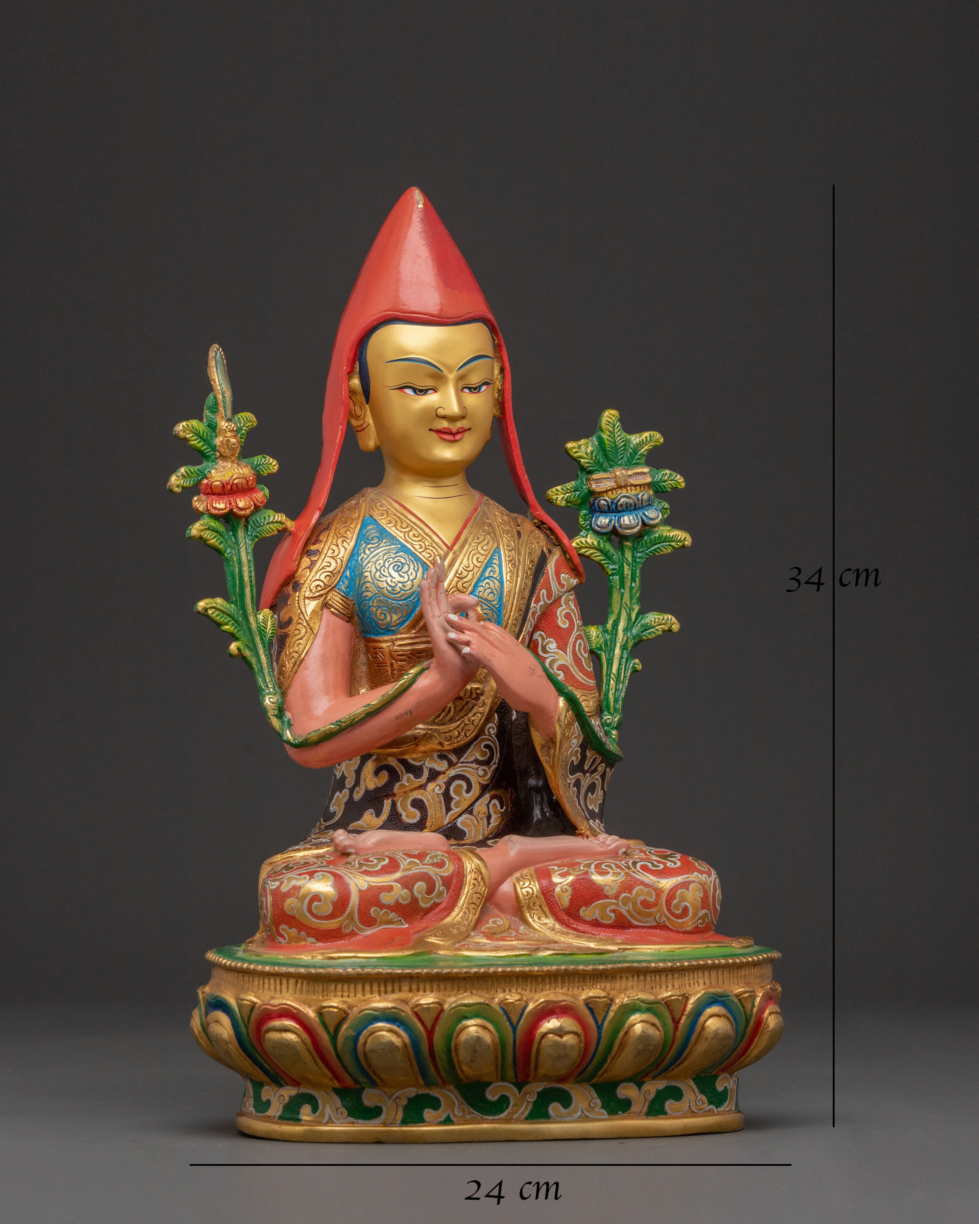 Tsongkhapa with Disciples Statue – 24K Gold Gilded Icon