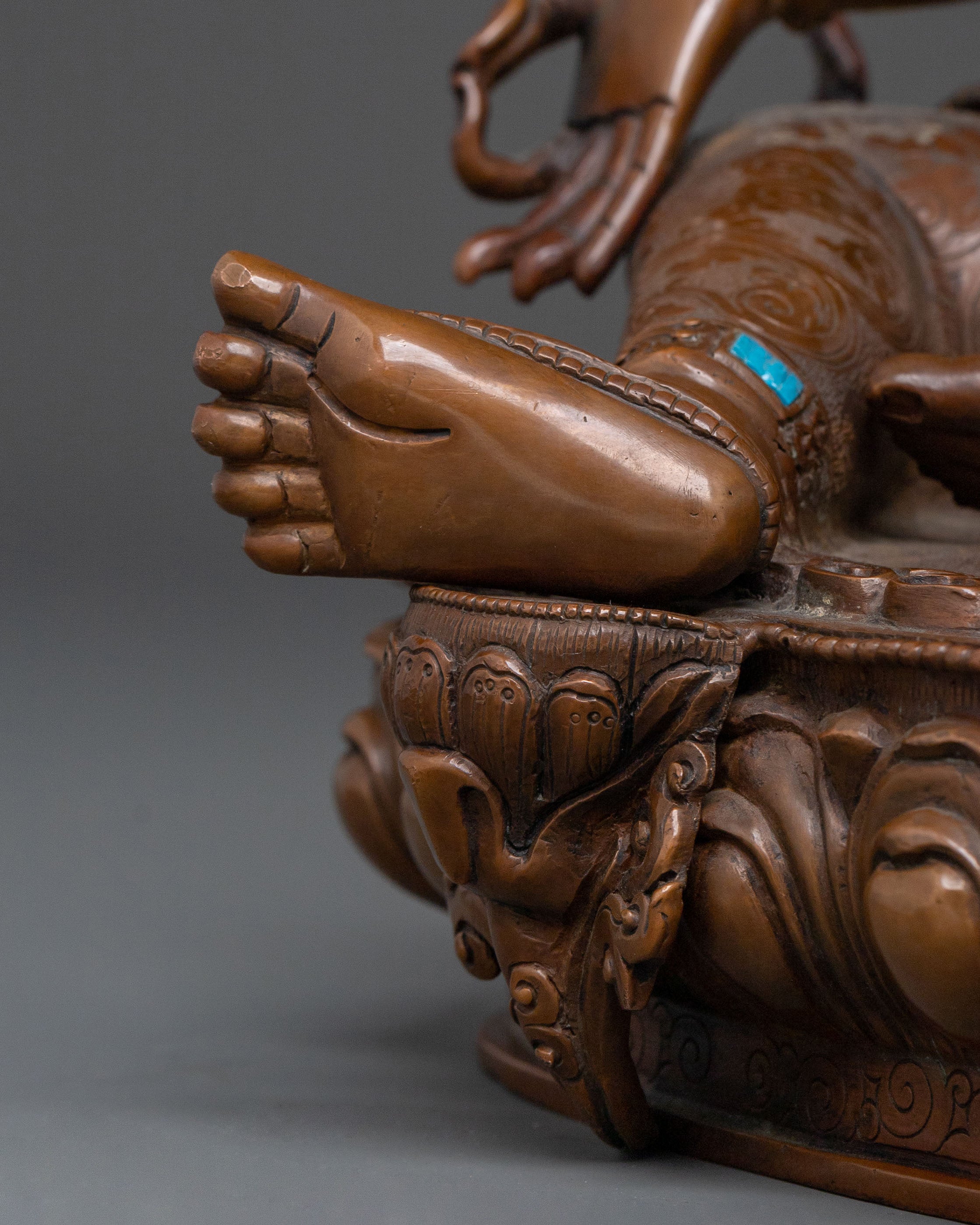 Green Tara Oxidized Copper Statue: Protector Goddess