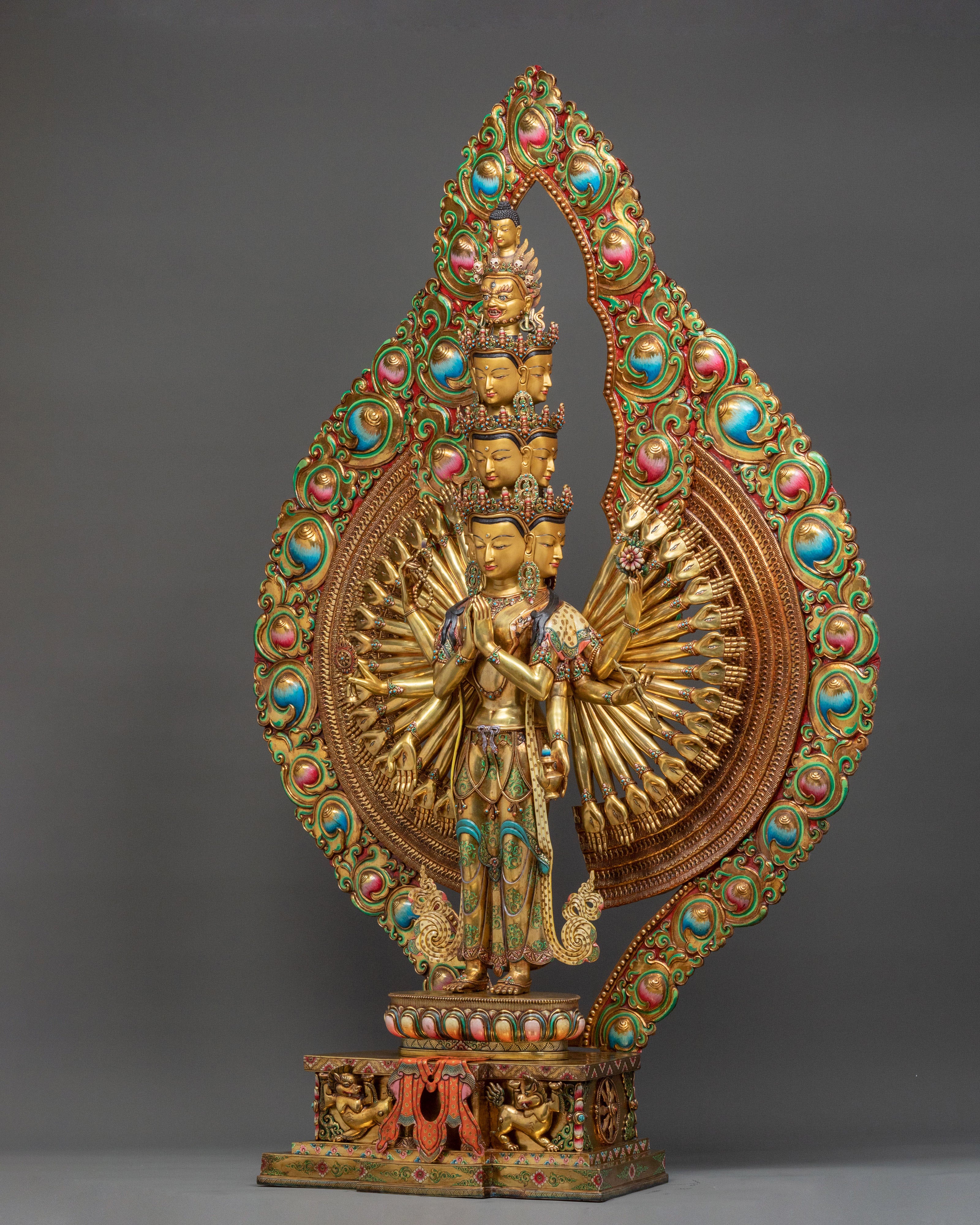 1000 Armed Chenrezig Statue: Radiant 24K Gold Gilded