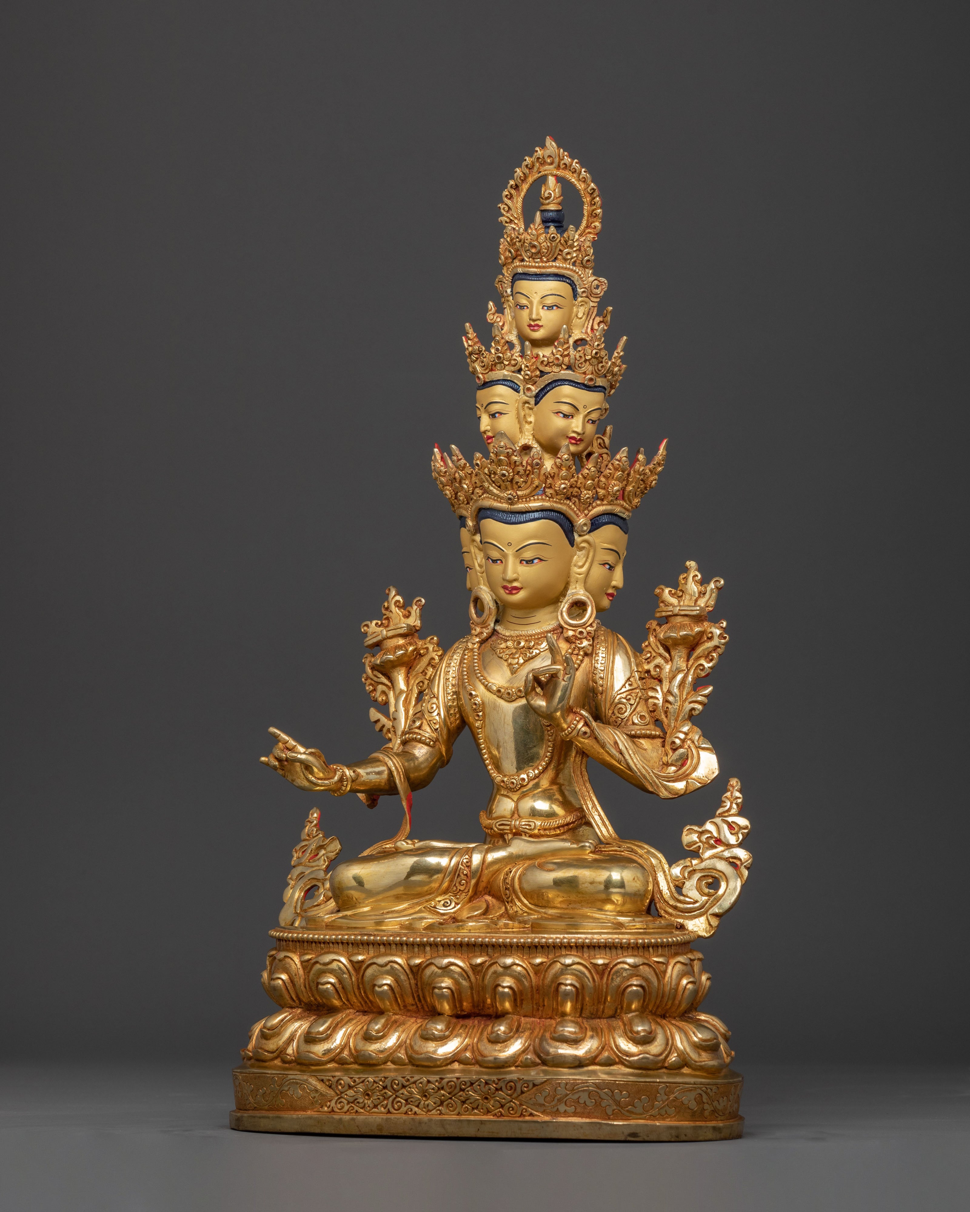 Avalokiteshvara Peaceful Deity Statue – 24K Gilded Copper Statue