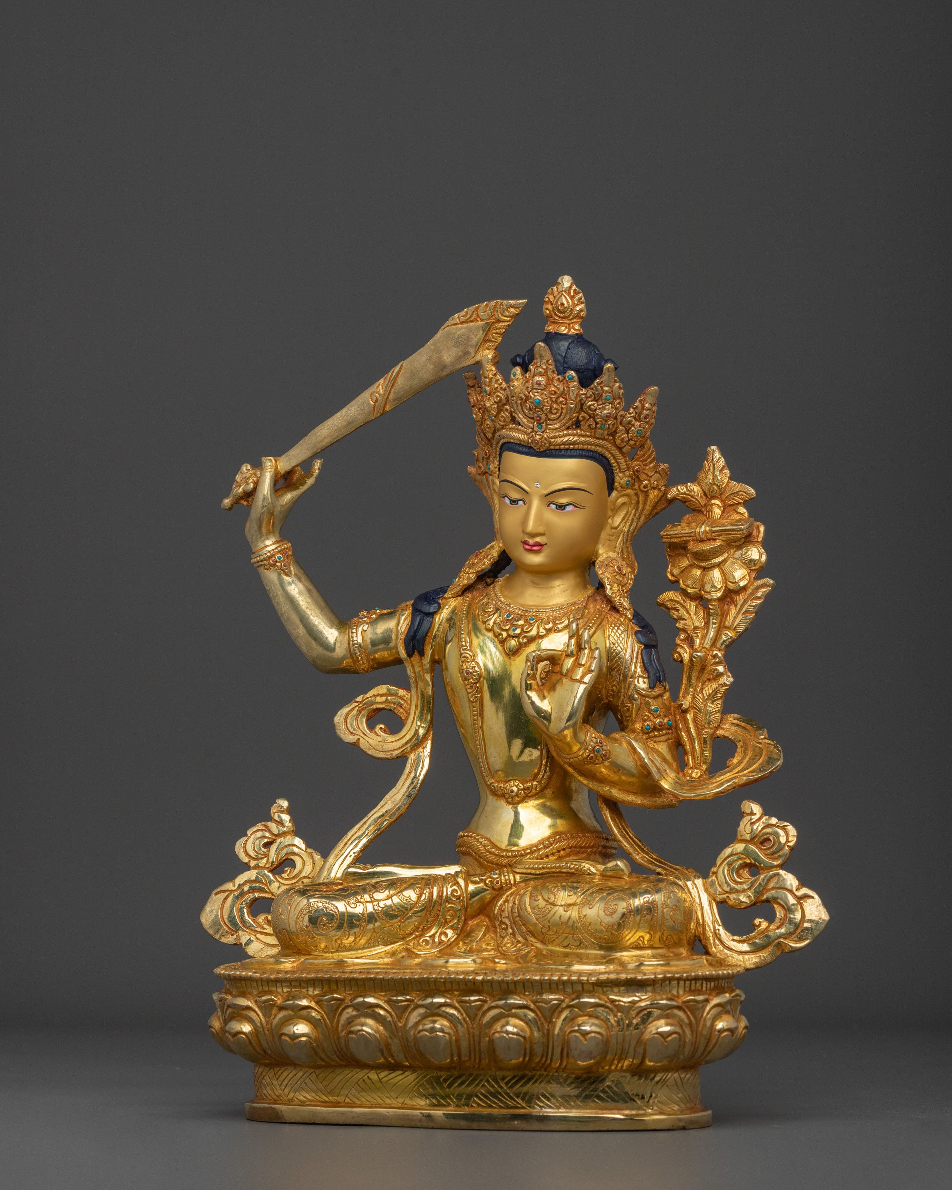 Manjushri Bodhisattva Statue | 24K Gold Gilded Figurine