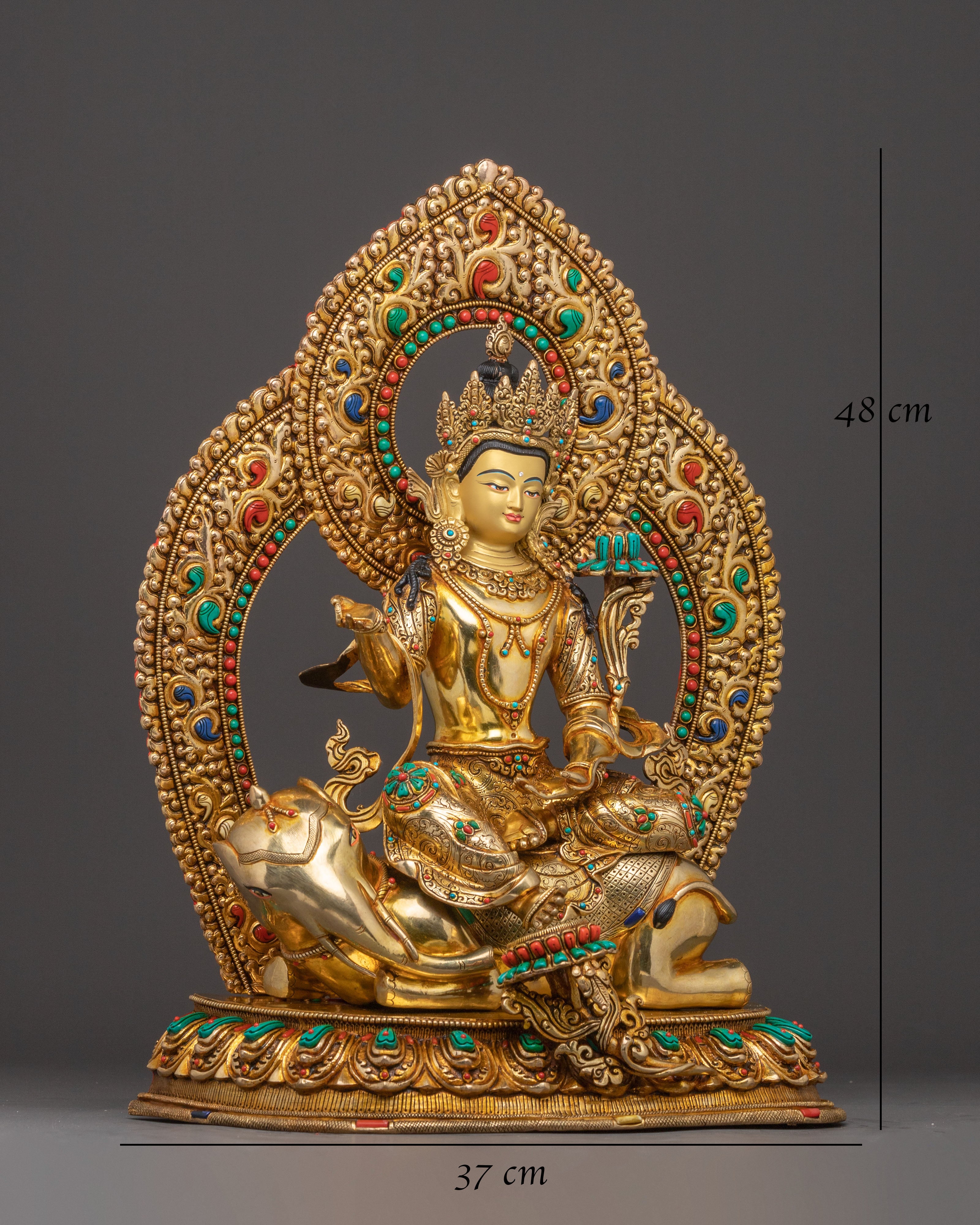 Golden Samantabhadra & Simhanada Manjushri Statue Set