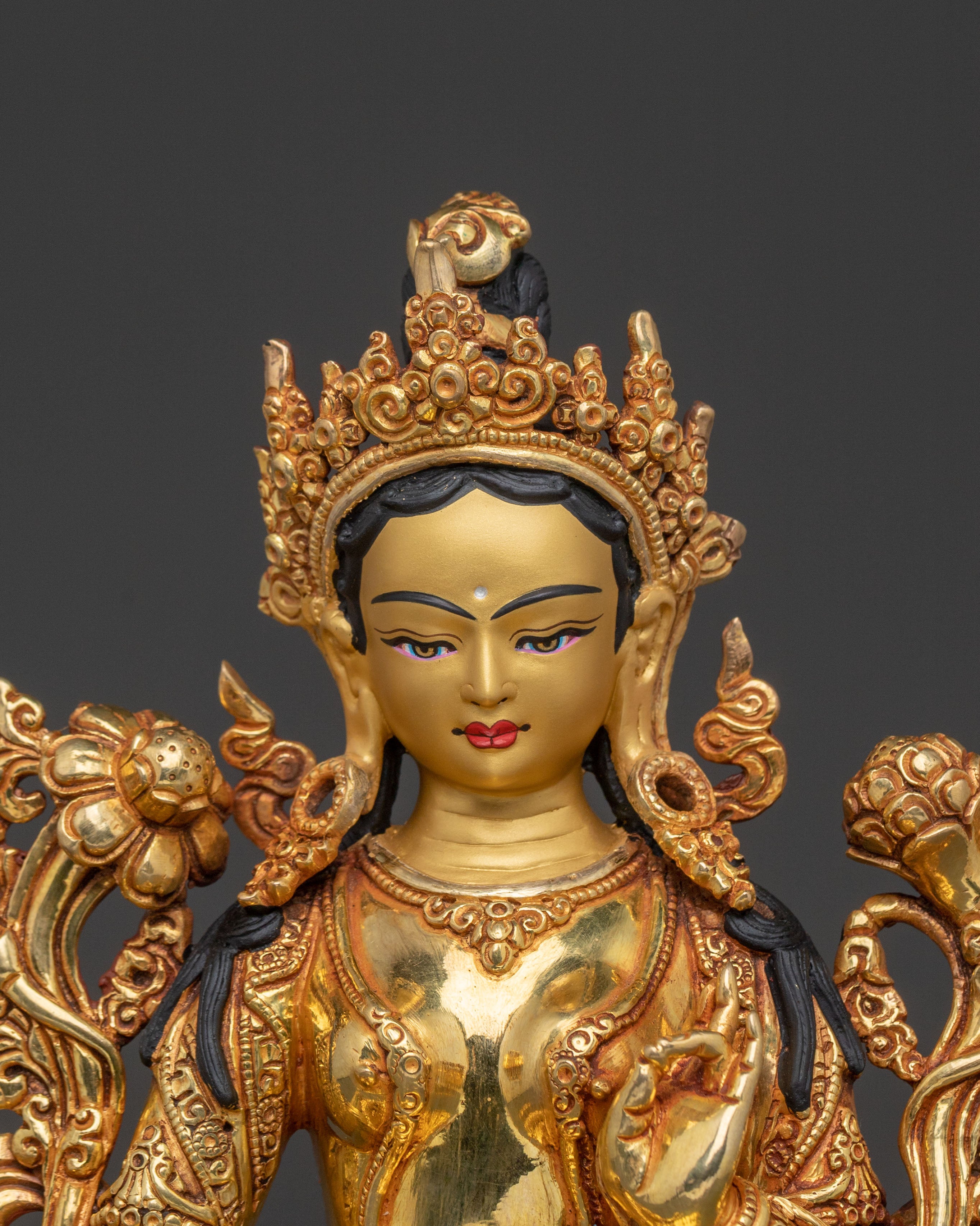 Green Tara Fearless Guardian Statue - 24K Gold Gilded