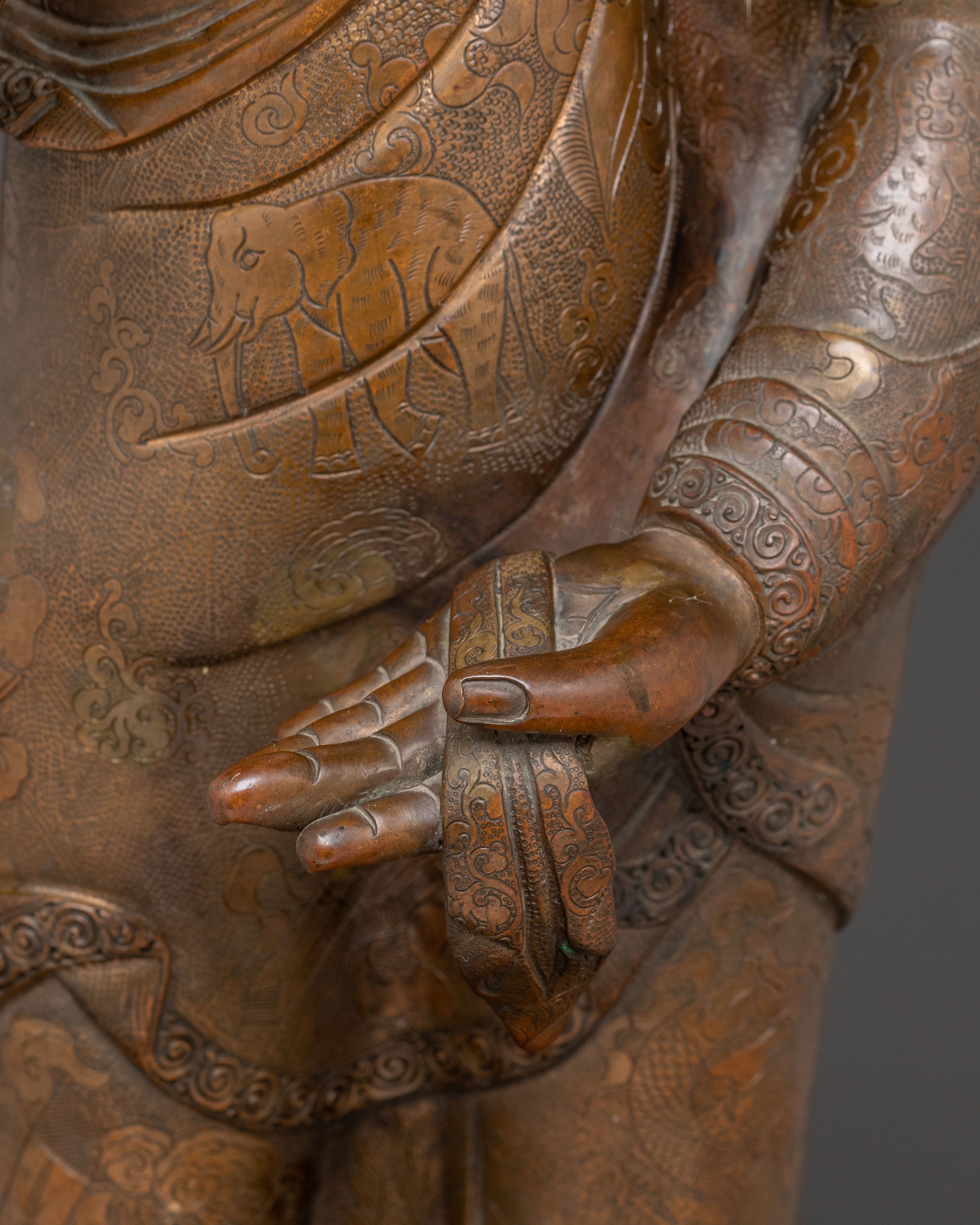 Handcrafted Copper Dipankara Buddha Statue with Antique Finish