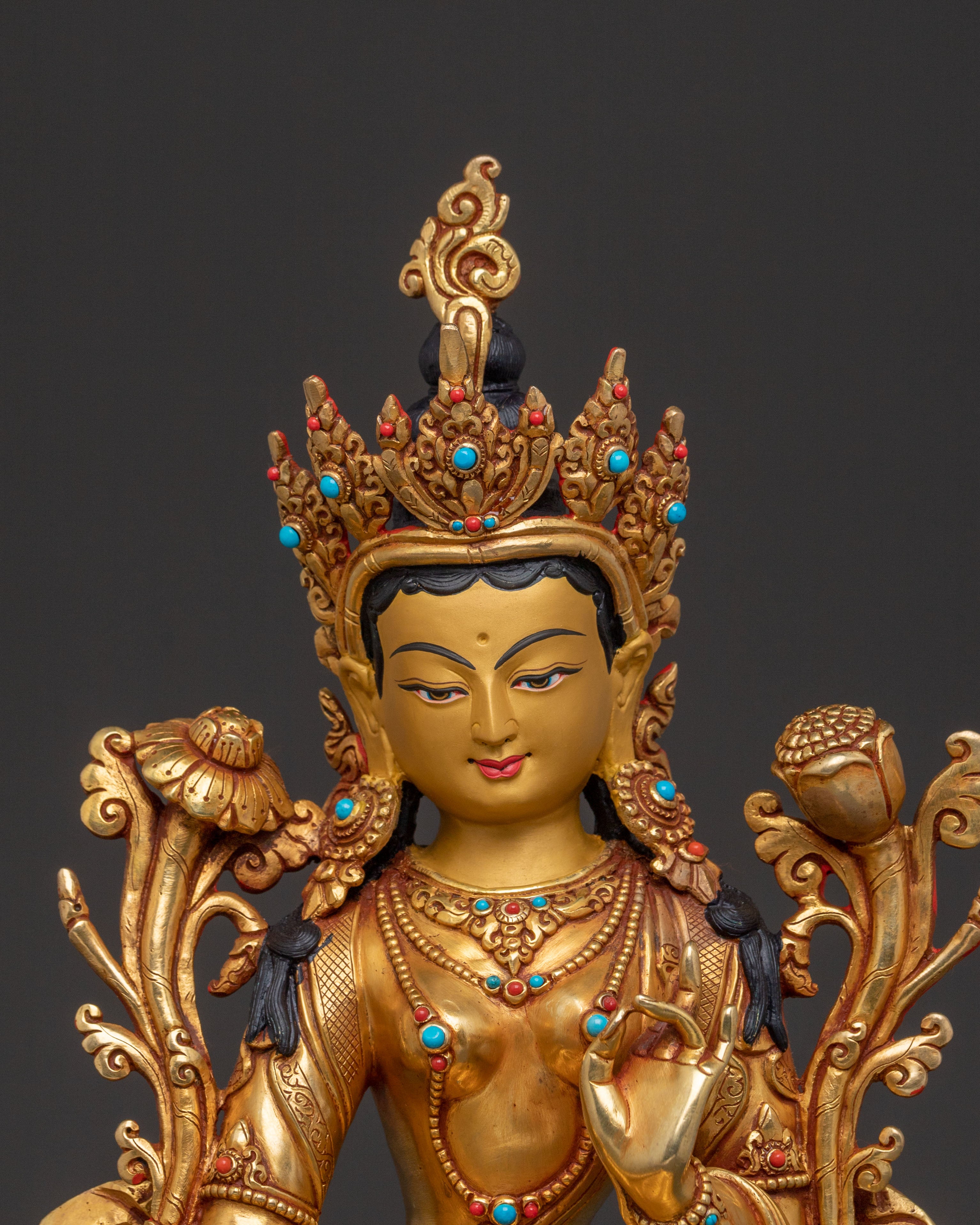Green Tara Swift Protection Statue - Radiant Hand-Gilded Copper