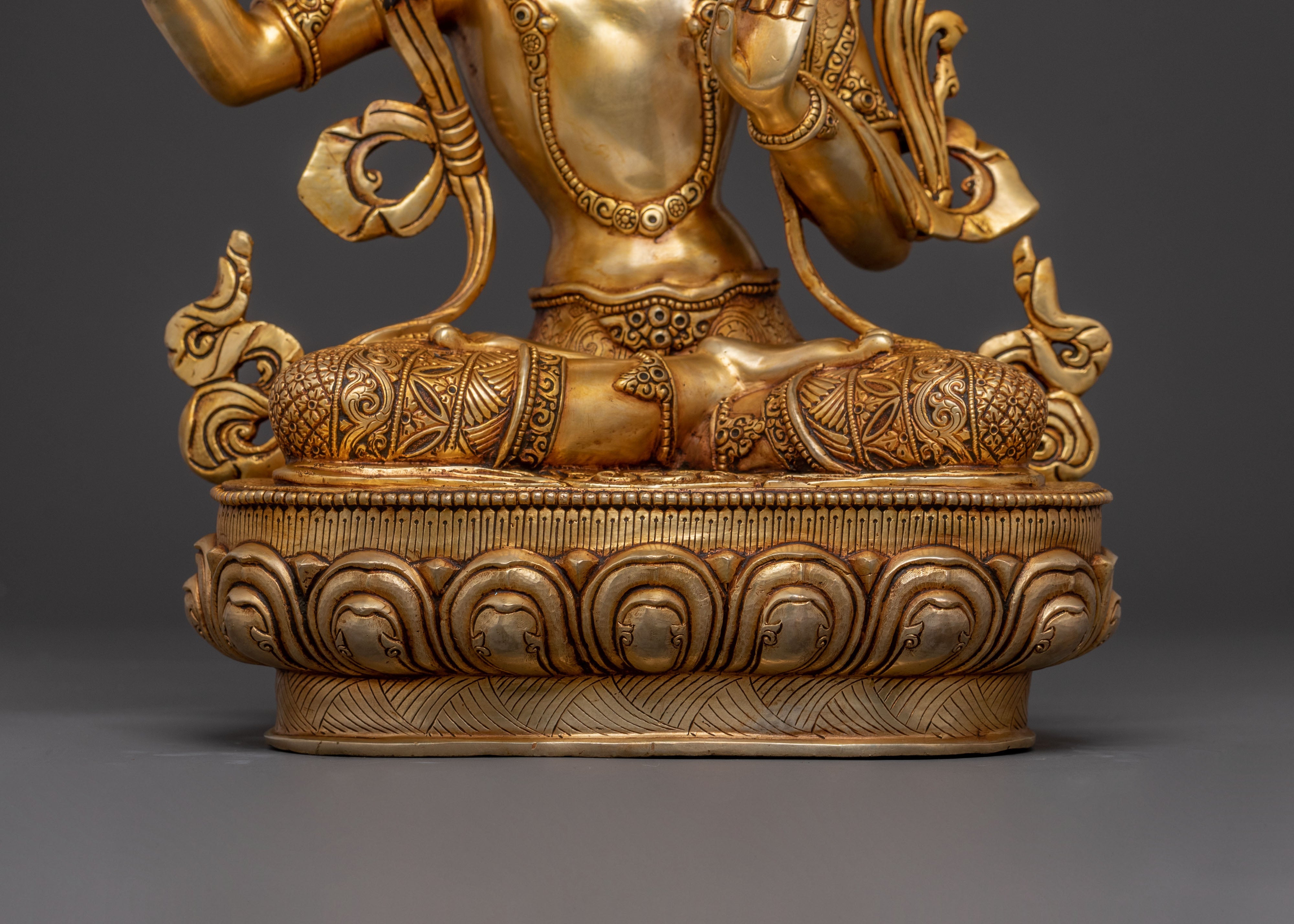 Manjushri: Radiant 24K Gold Gilded Statue of Wisdom Bodhisattva Manjughosa