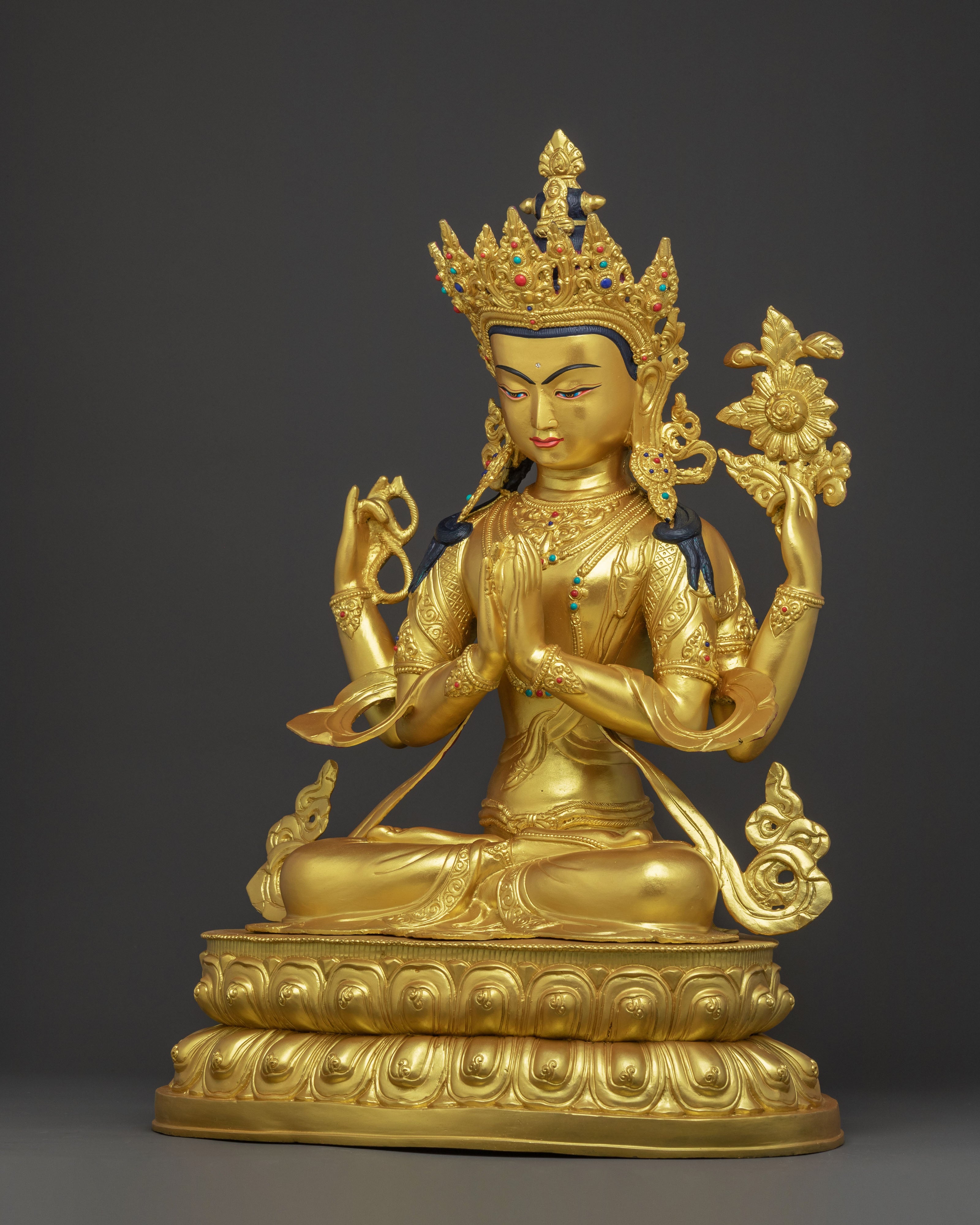Chenrezig Golden Statue | Meditational Home Decor