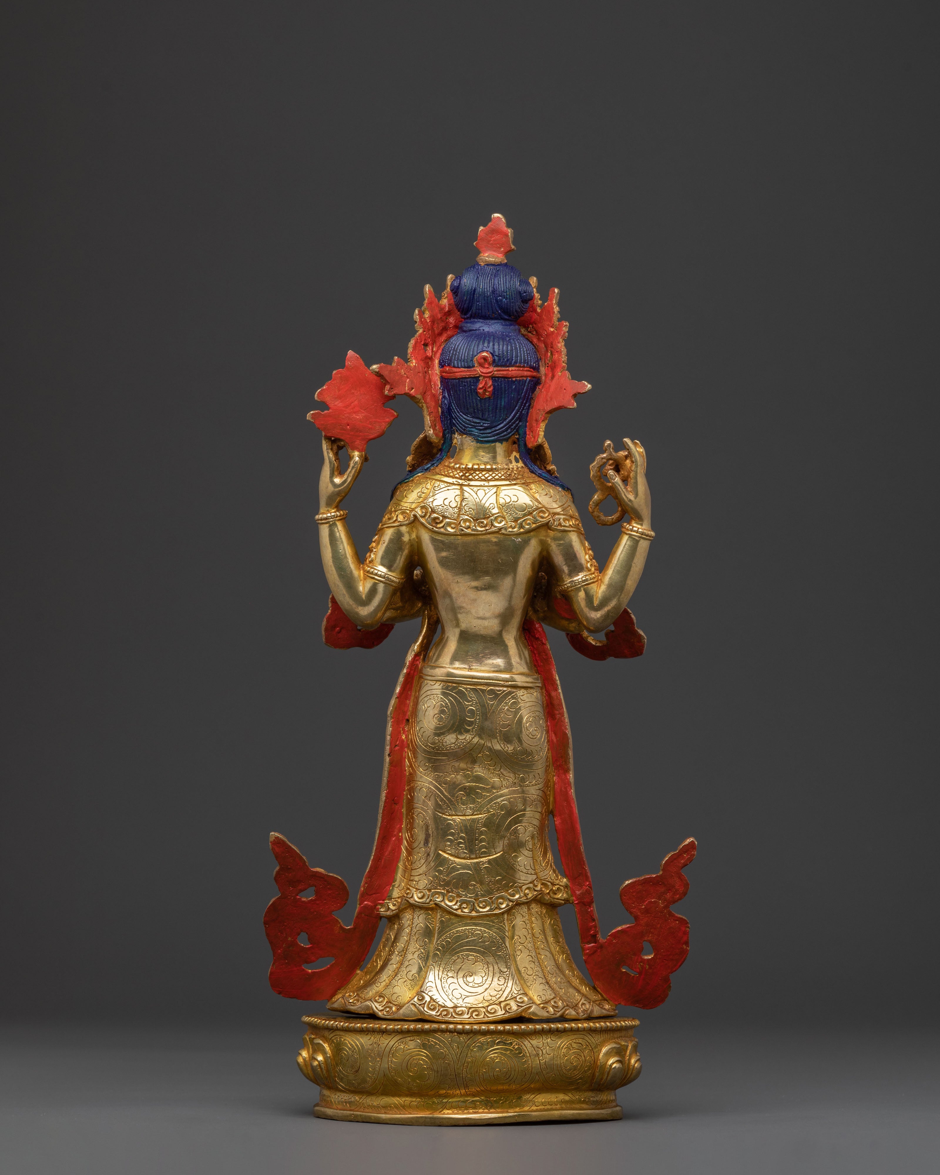 Golden Standing Chenrezig Statue – Handcrafted Serenity