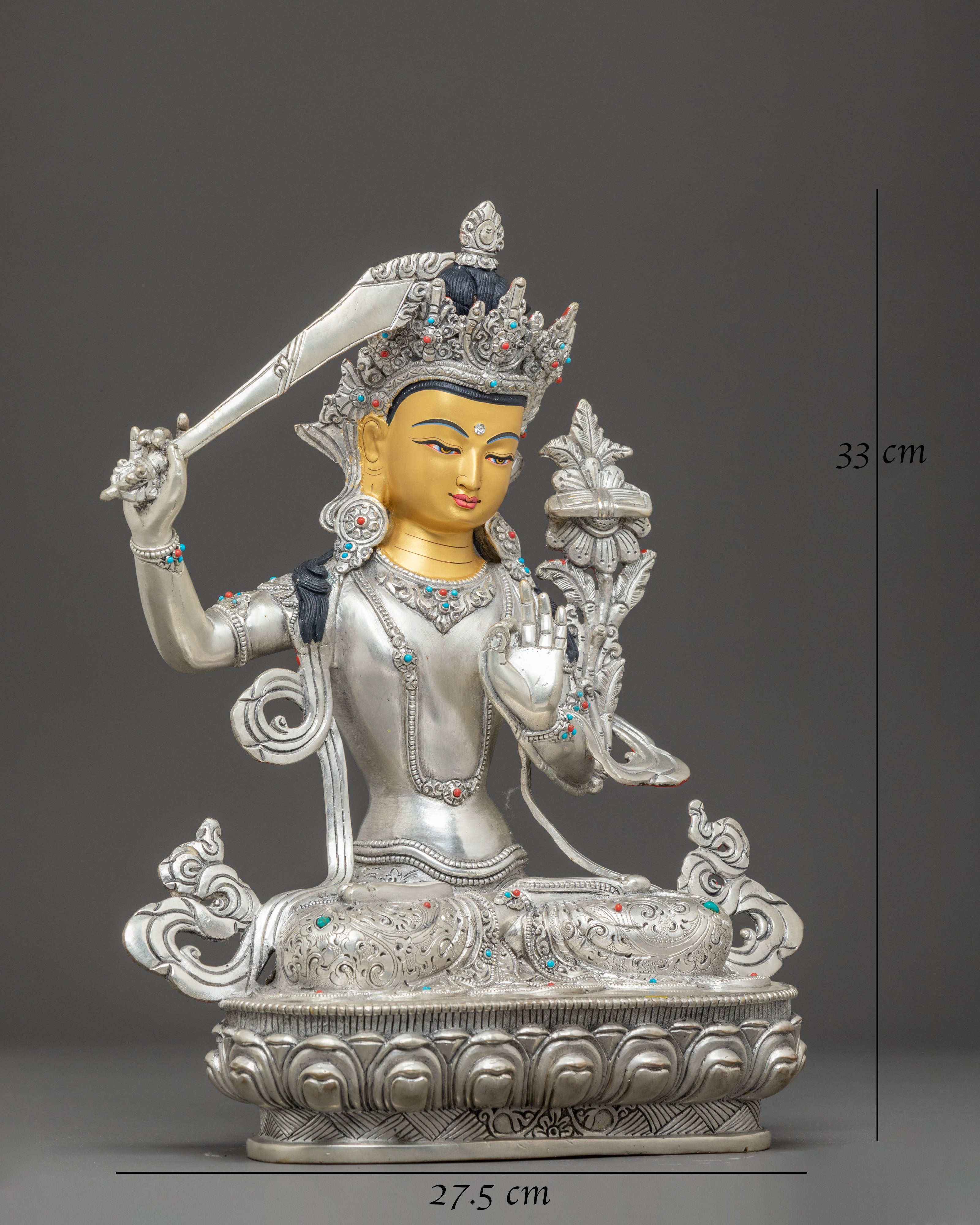 24K Gold Glided Statue of Manjushri | Sword of Wisdom Deity