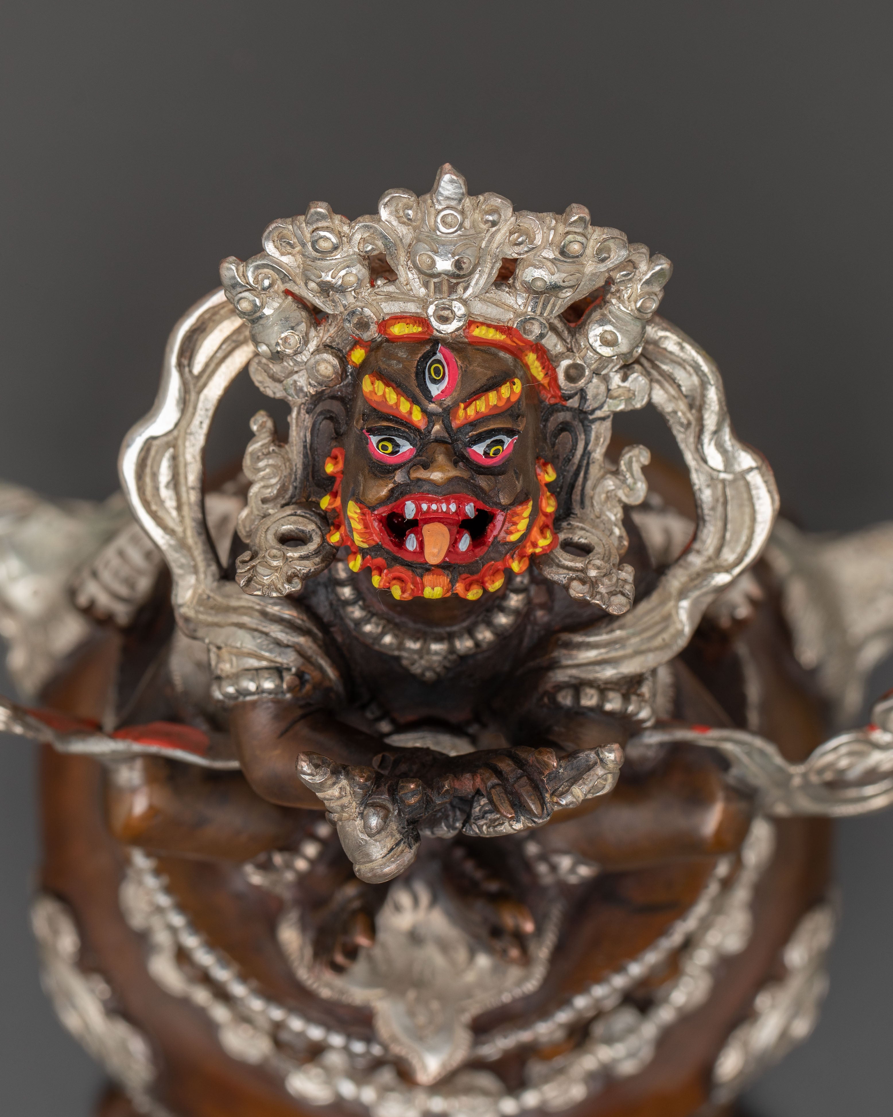 Vajradhaka Sacred Flame Statue – Oxidized Copper & Silver Sculpture