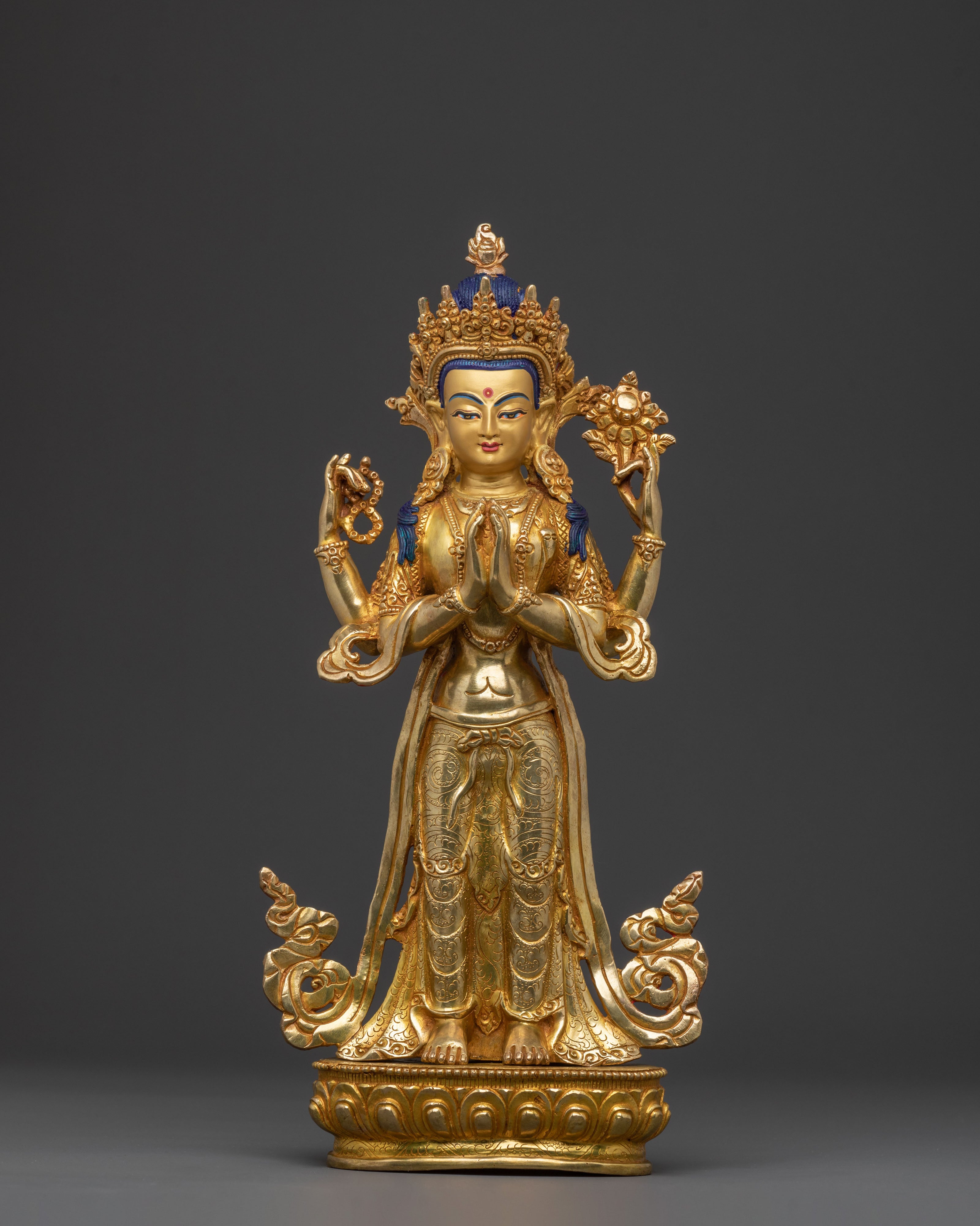 Golden Standing Chenrezig Statue – Handcrafted Serenity