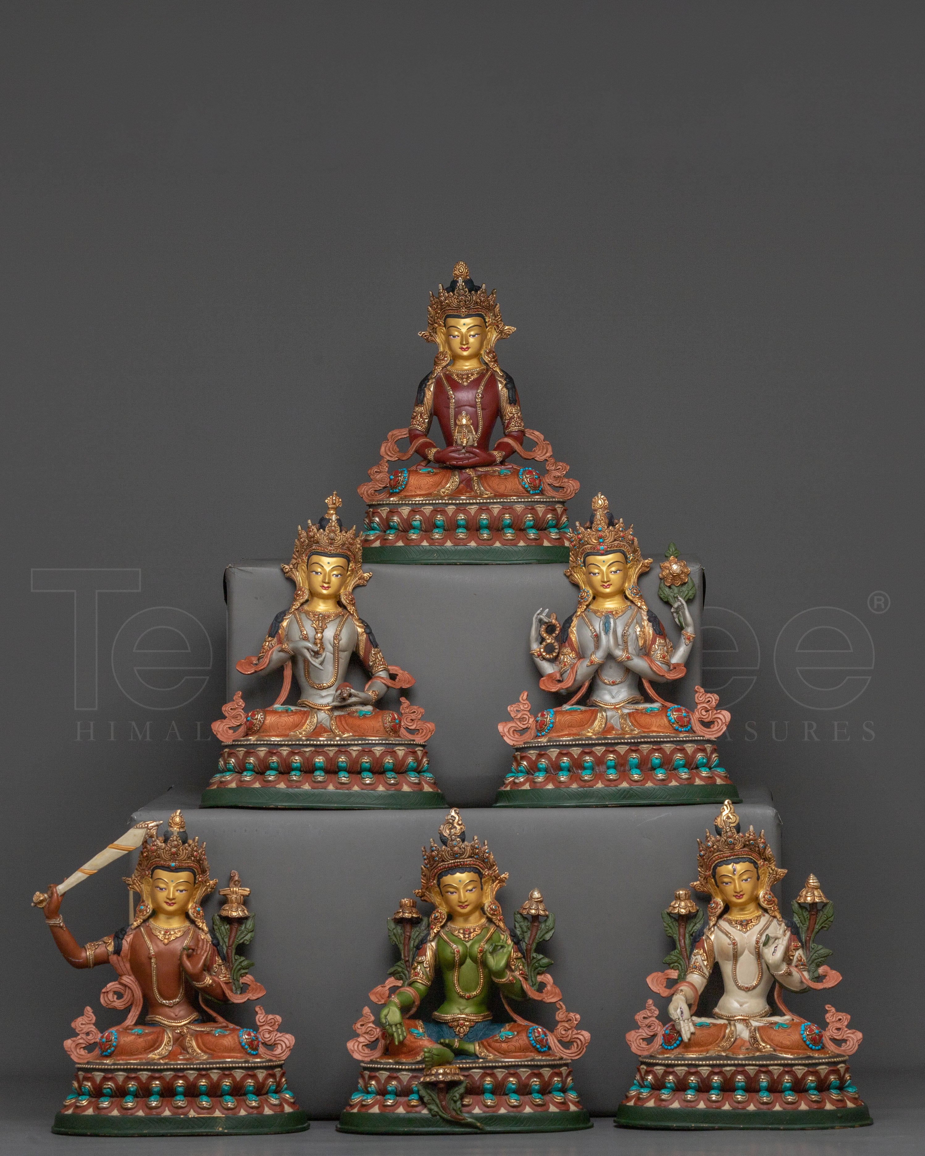 24K Gold Gilded Sacred Statue Set of Six Bodhisattva