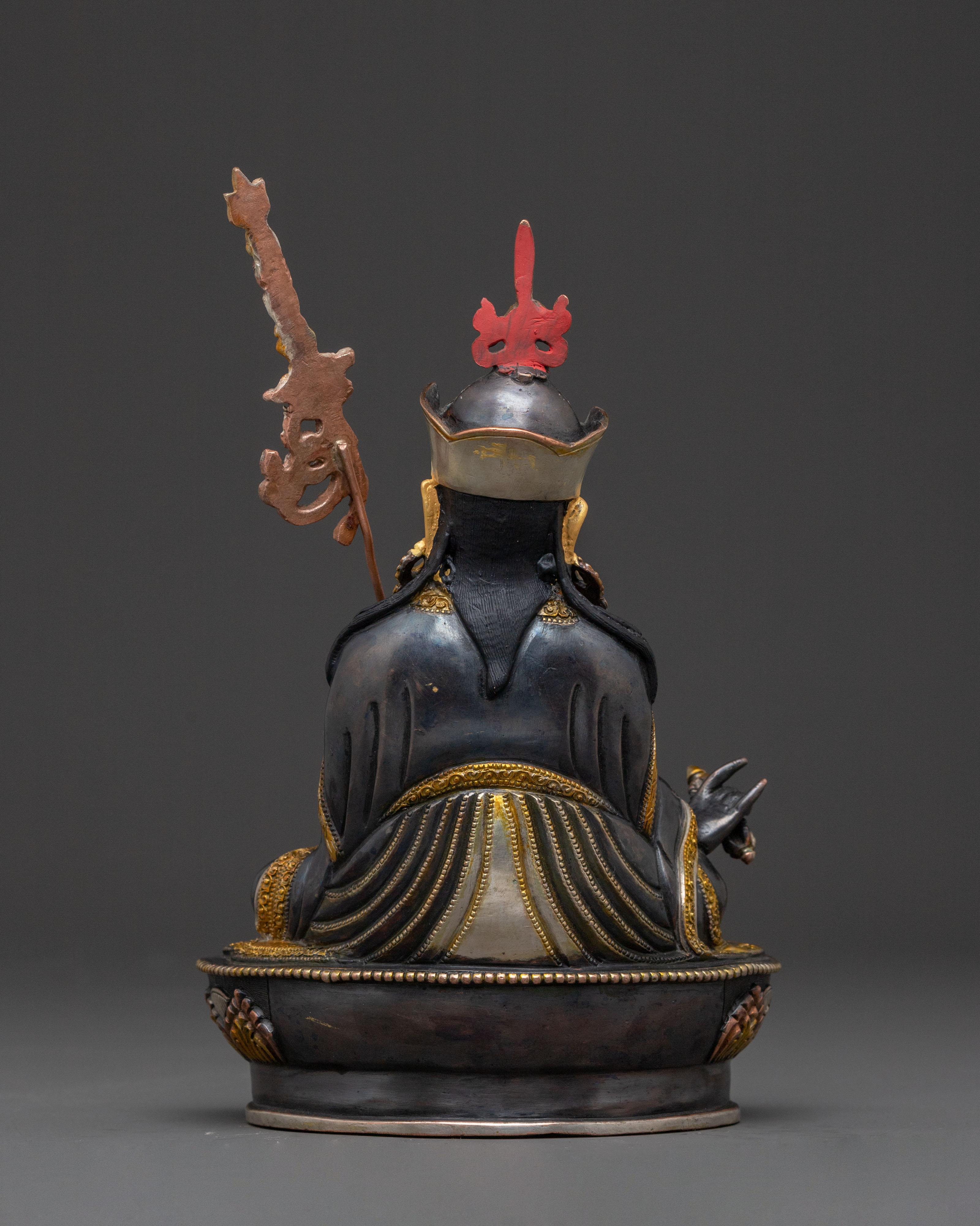 Guru Rinpoche Meditation Statue - Gilded Oxidized Copper