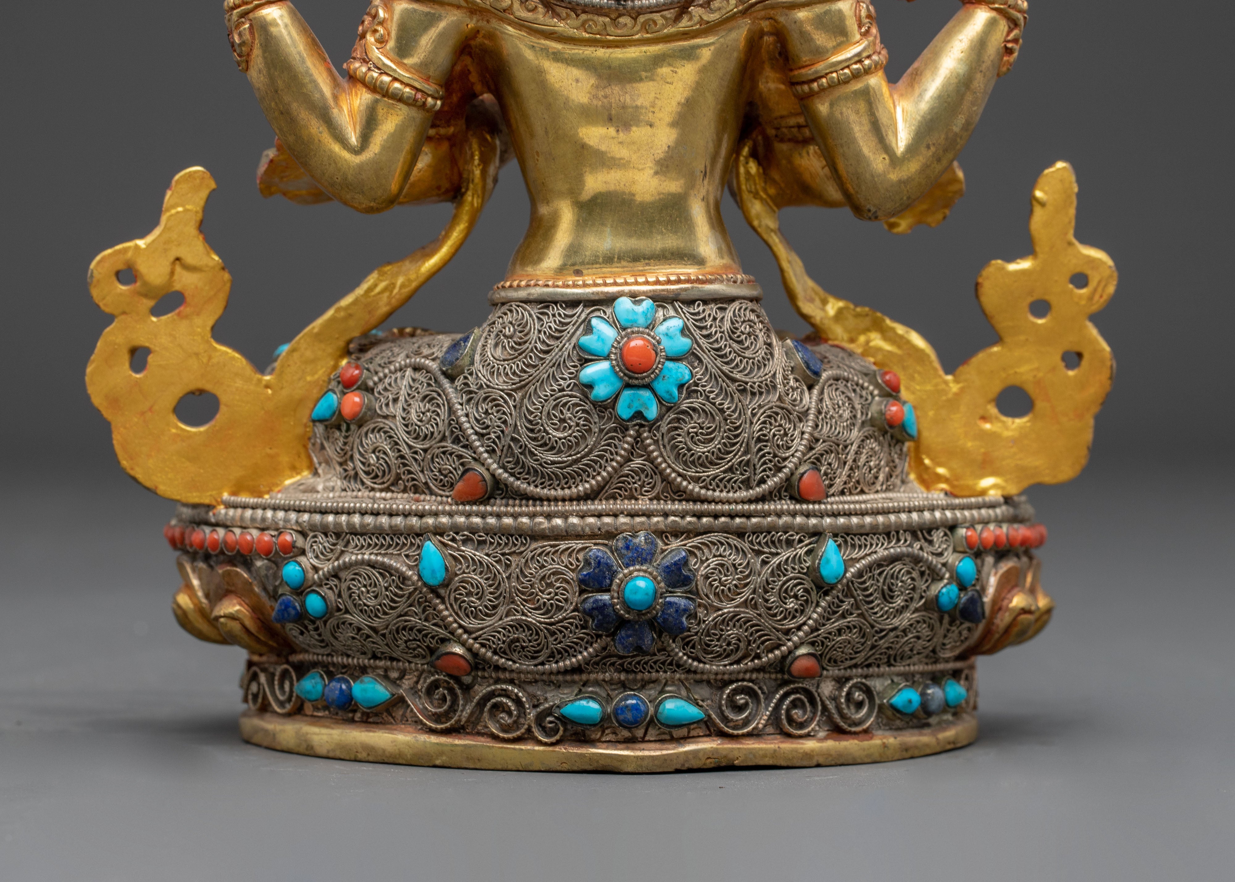 Golden Avalokiteshvara Handcrafted Statue | Meditation & Altar Decor