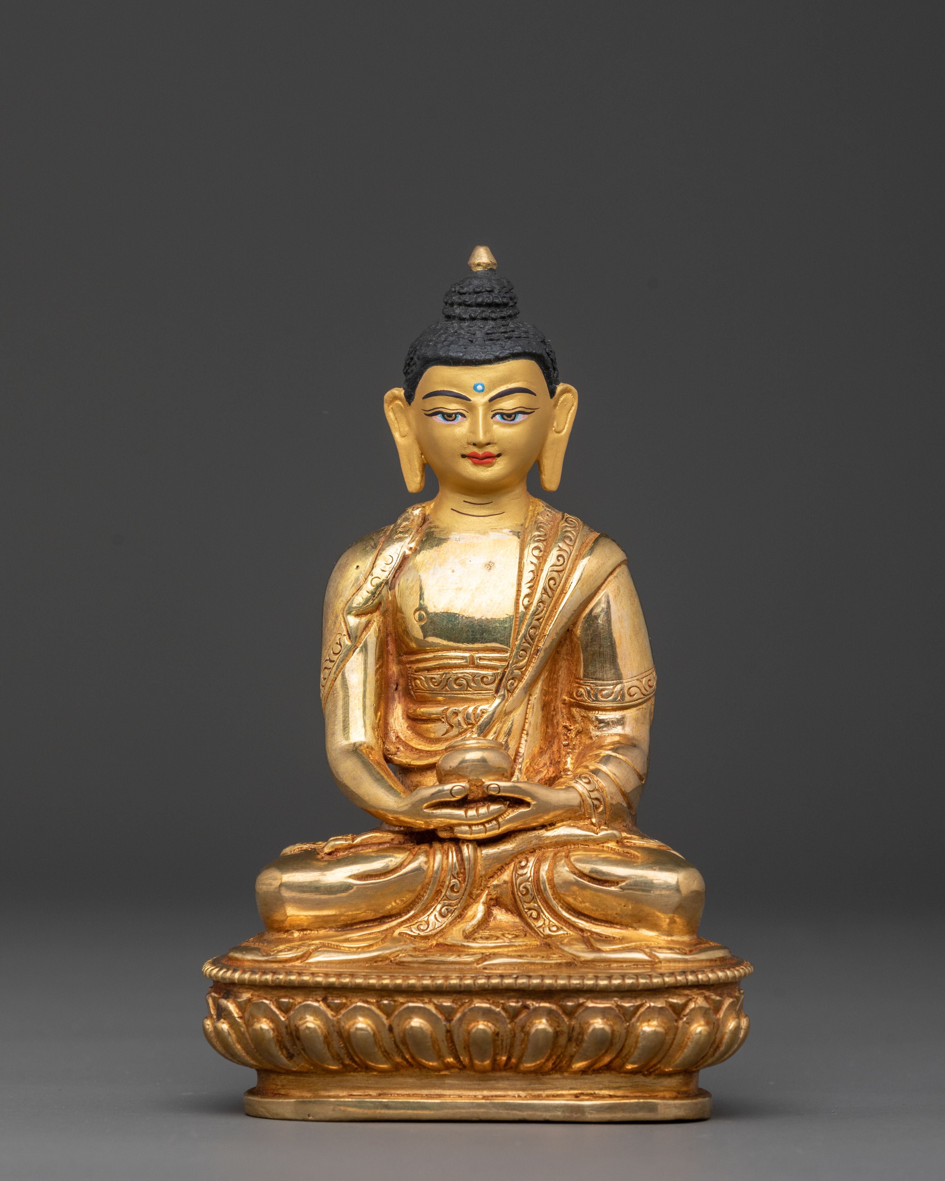 Tibetan Statue of Amitabha Buddha - Handcrafted 24K Gold Gilded