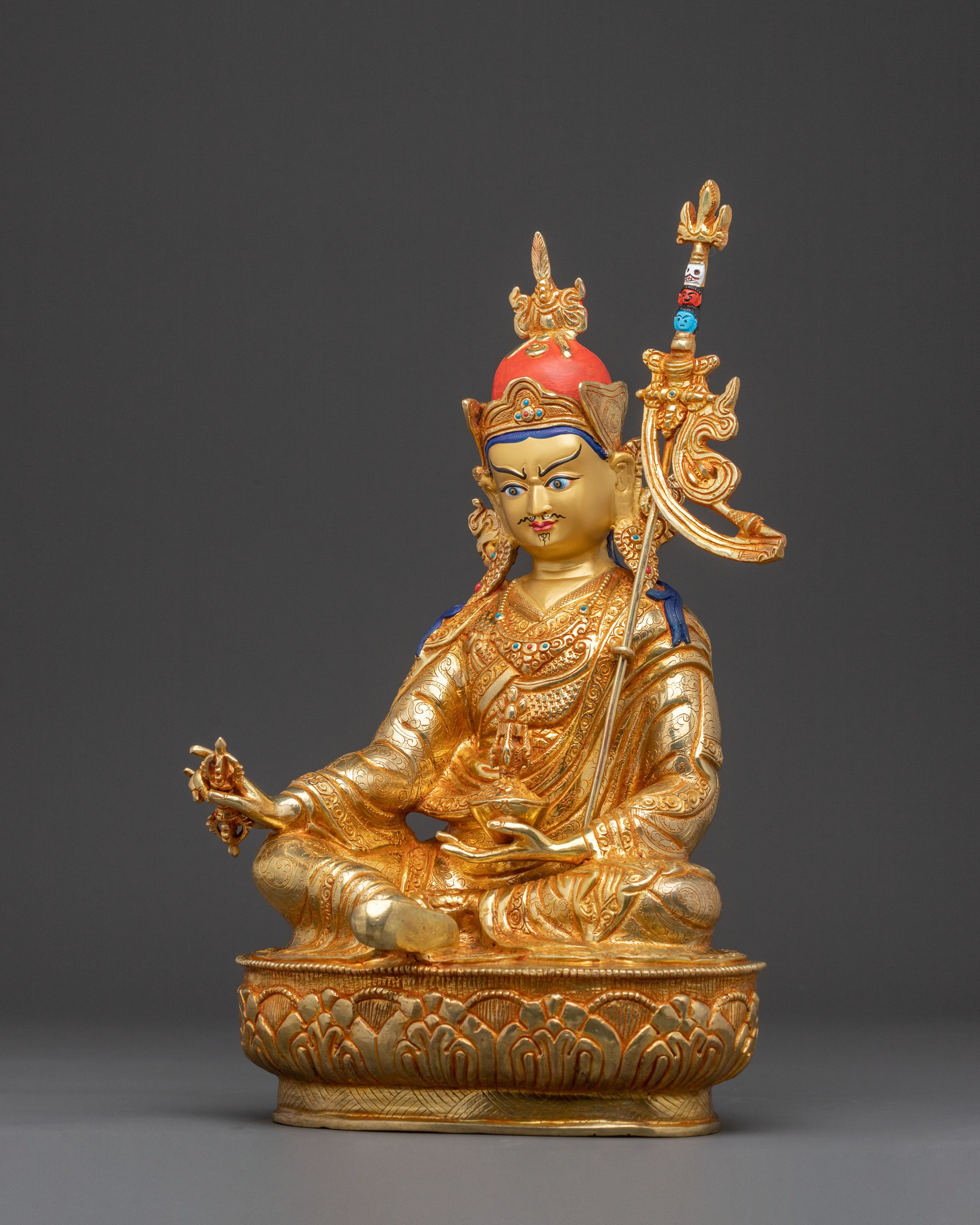 24k Gold Gilded Guru Rinpoche Spiritual Statue with Exquisite Artistry