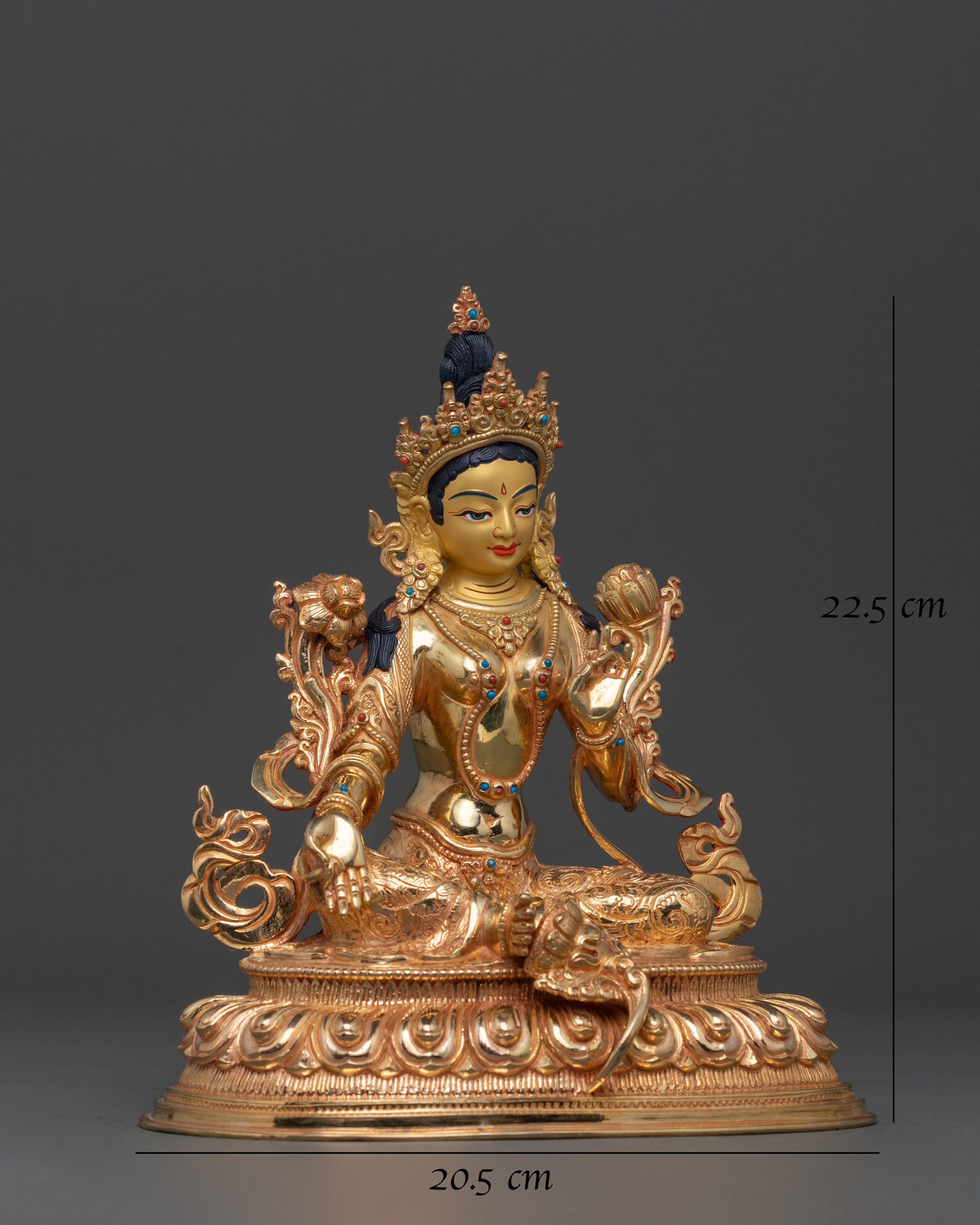 Green Tara Spiritual Altar Decor Statue in Radiant 24K Gold