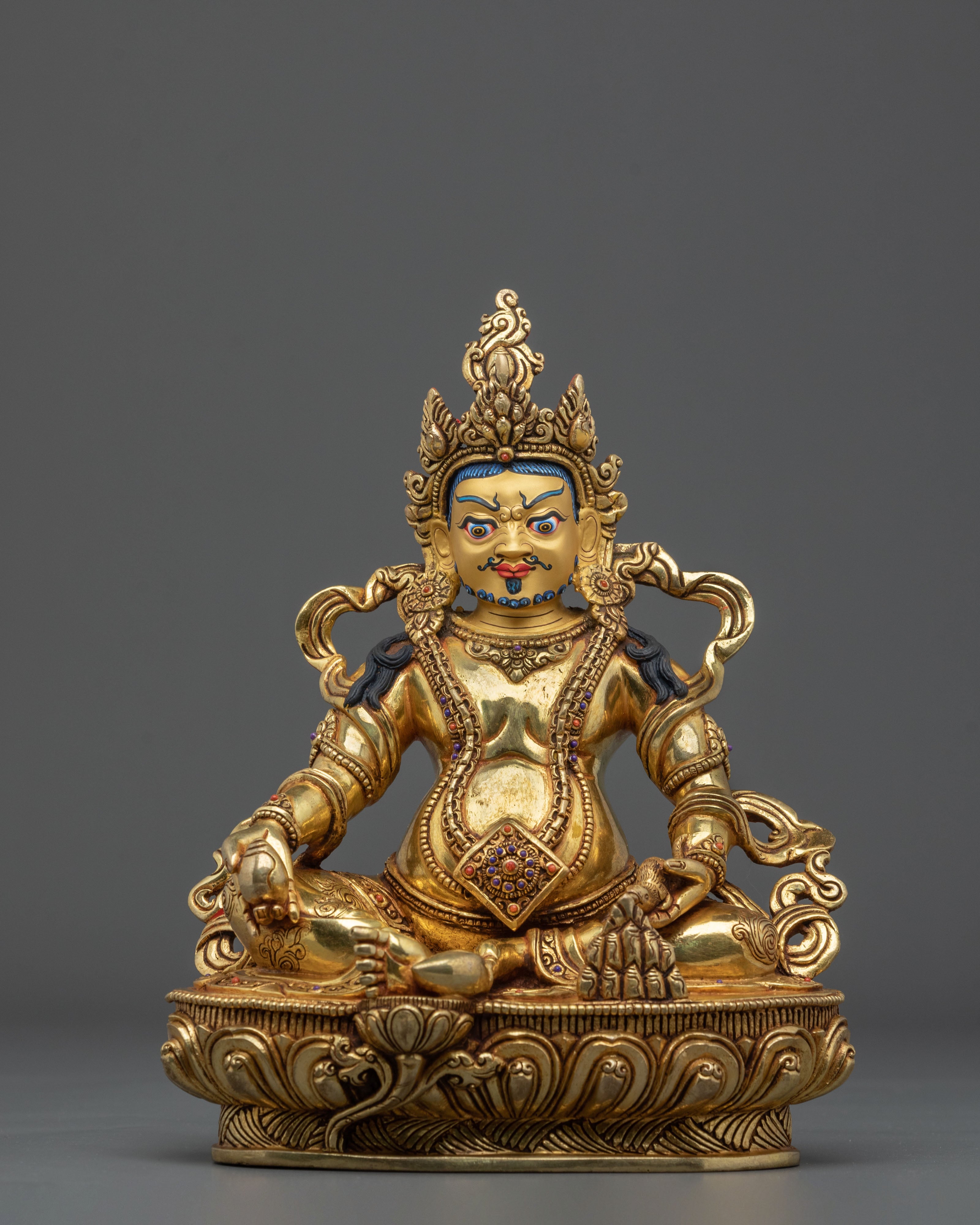 Handmade Dzambhala Copper Statue | 24K Gold Gilded Wealth Deity