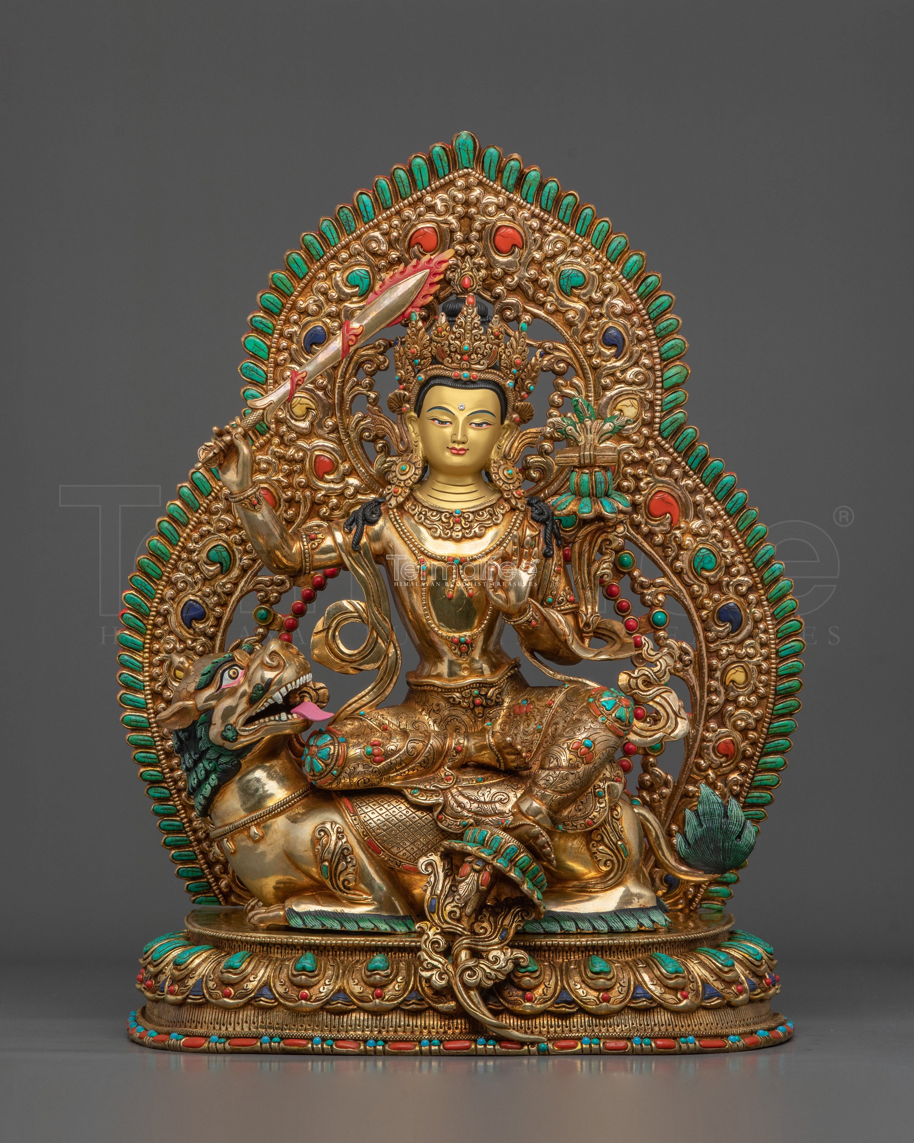 Simhanada Manjushri Sculpture | Tibetan Wisdom Bodhisattva