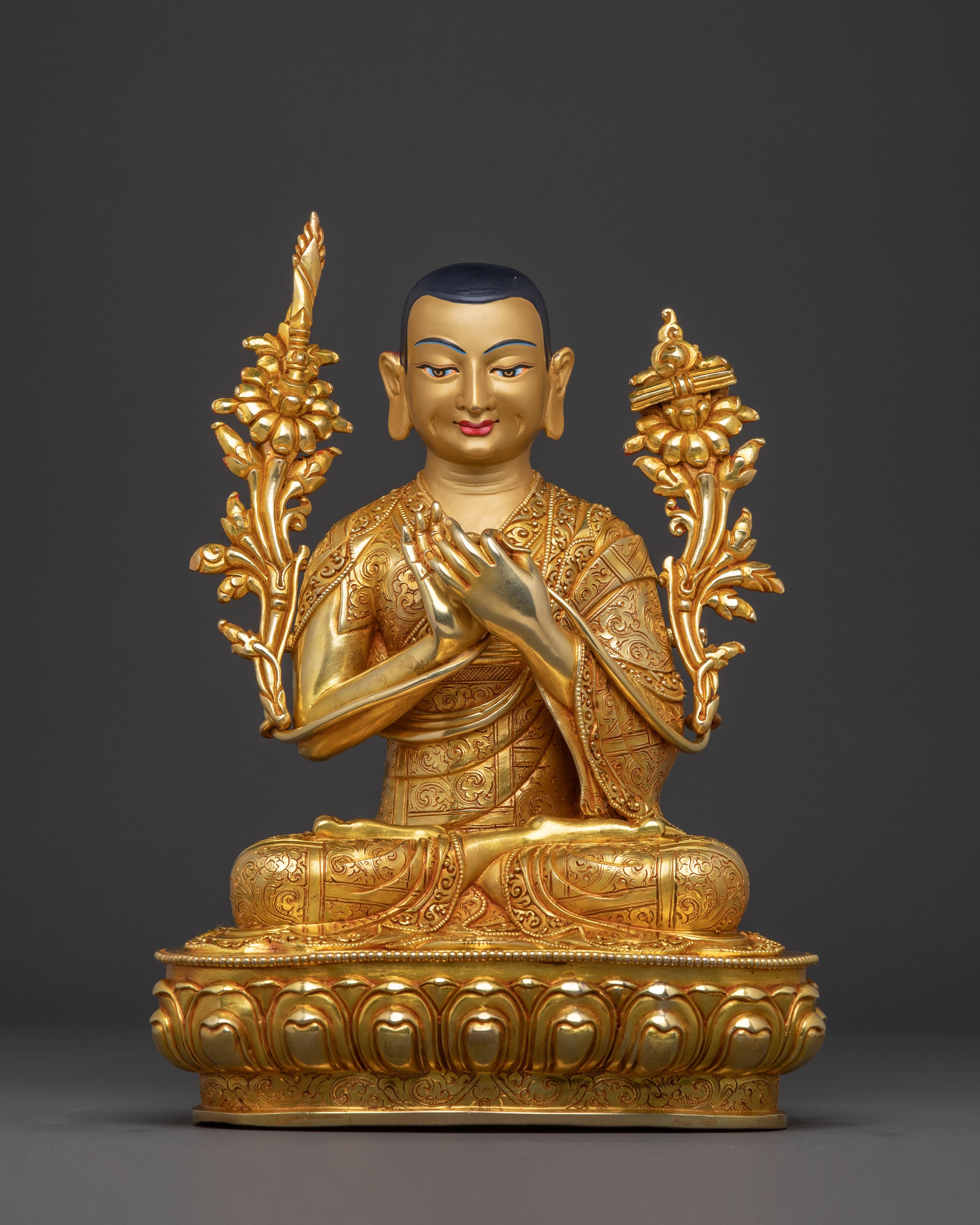 Master Je Tsongkhapa with Disciples Statue Set | Gilded Copper Artistry