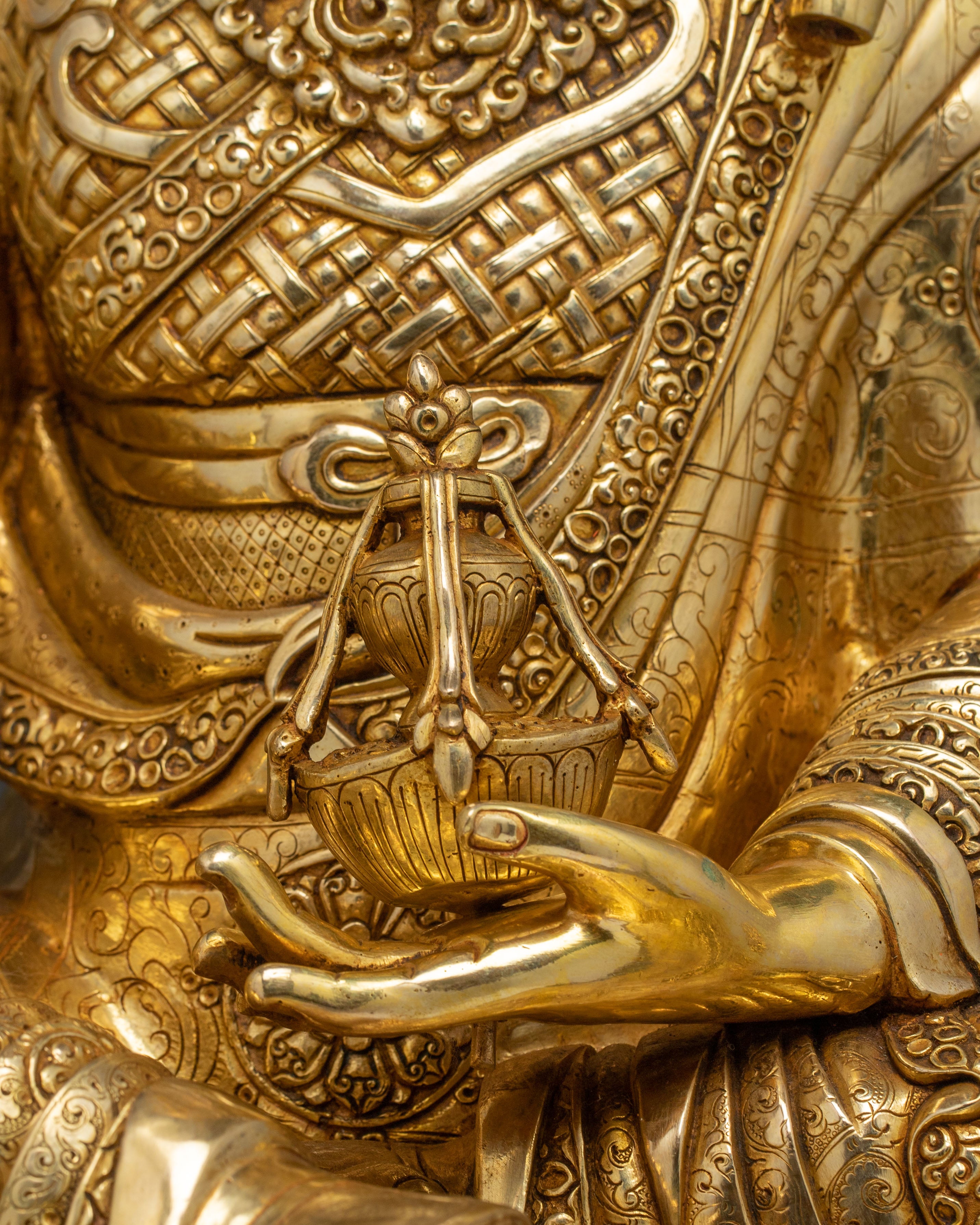 Exquisite 24K Gold Gilded Handcrafted Guru Rinpoche Spiritual Statue