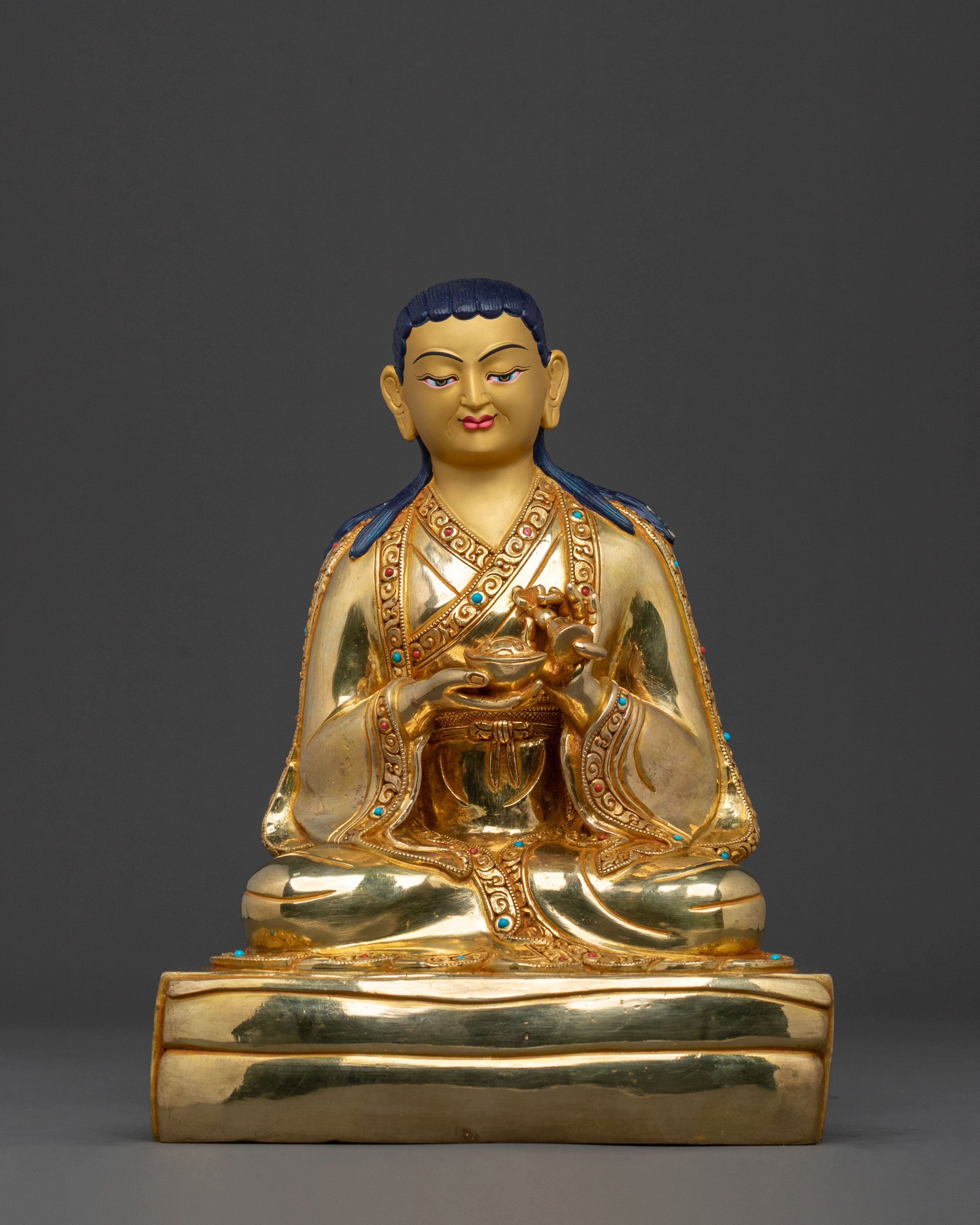 Shakya Master: 24K Gold Gilded Enlightenment Statue Set