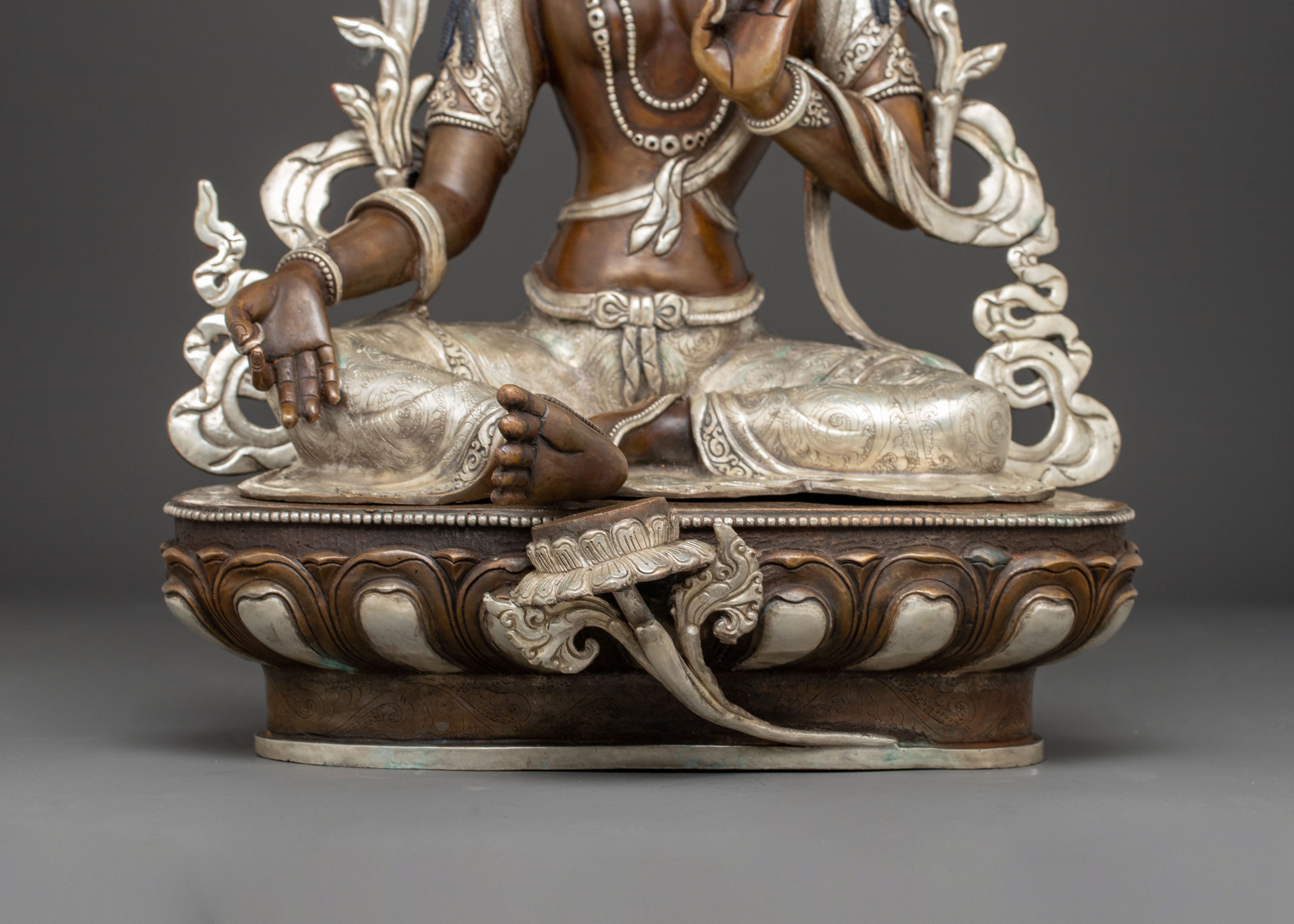 Silver-Plated Shyama Tara Copper Statue | Radiant Compassion