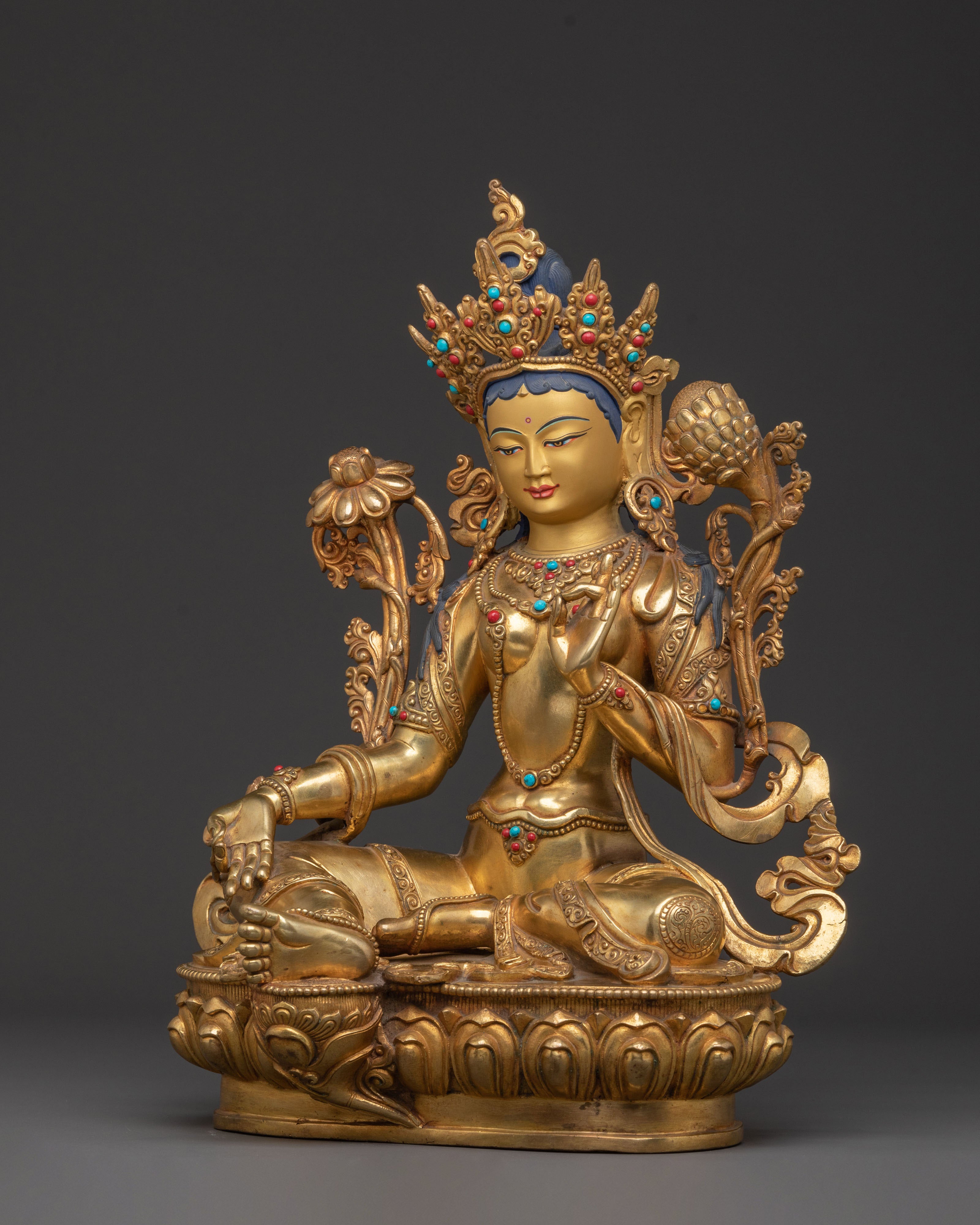 Handcrafted Goddess Green Tara Statue for Protection