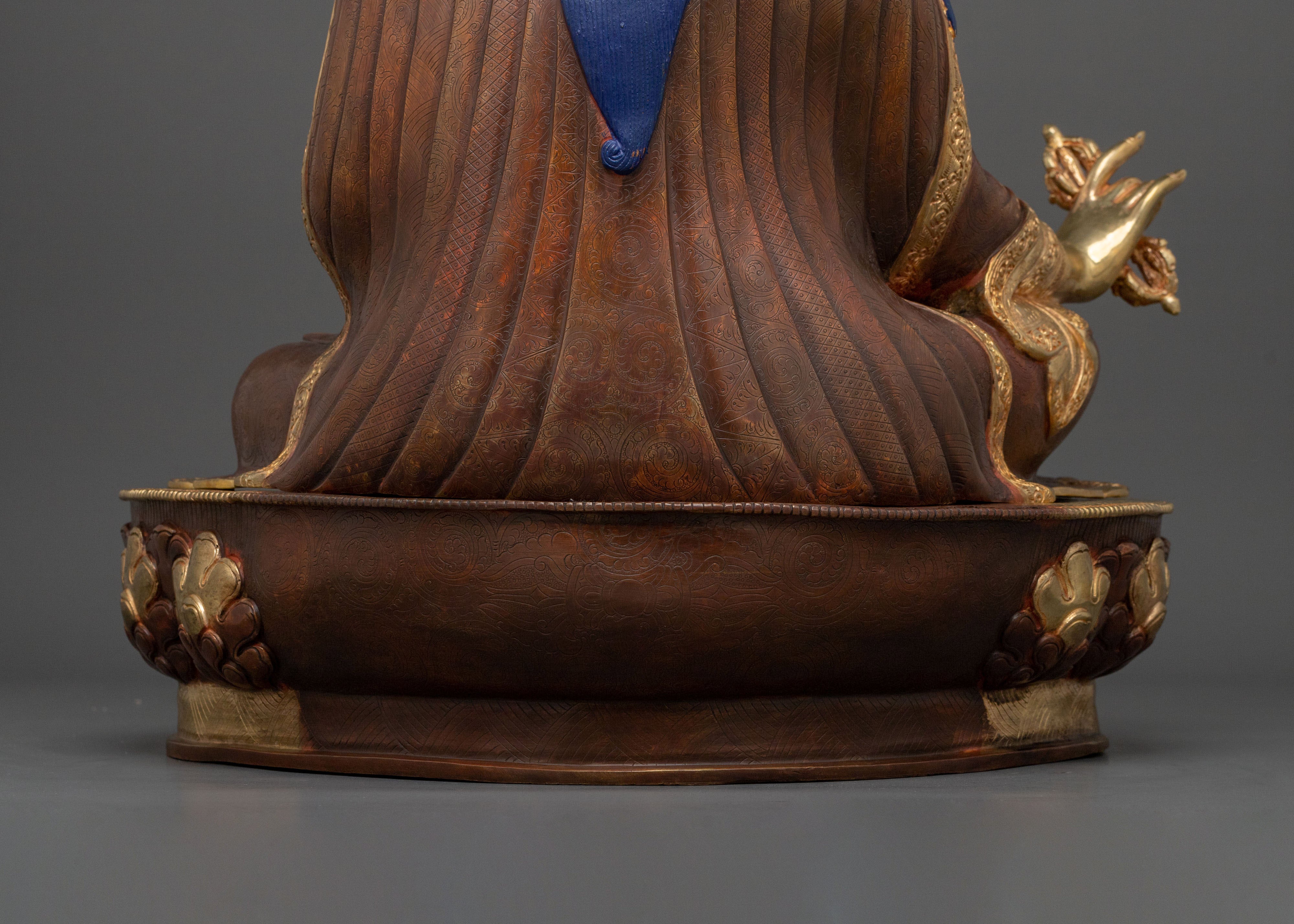 Guru Rinpoche Buddhist Altar Decor Statue in Pure 24K Gold