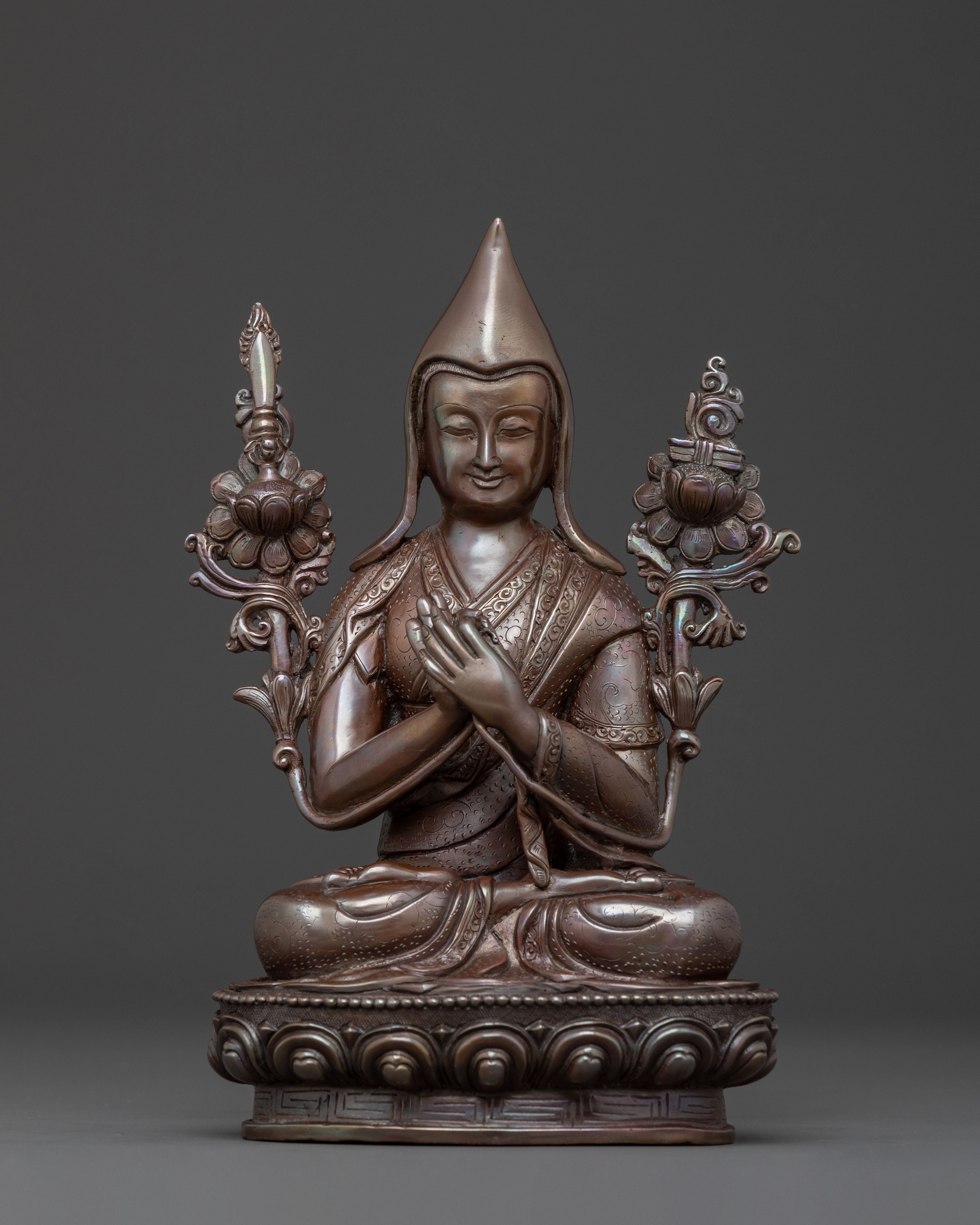 Tsongkhapa Oxidized Copper Statue | Wisdom Figure