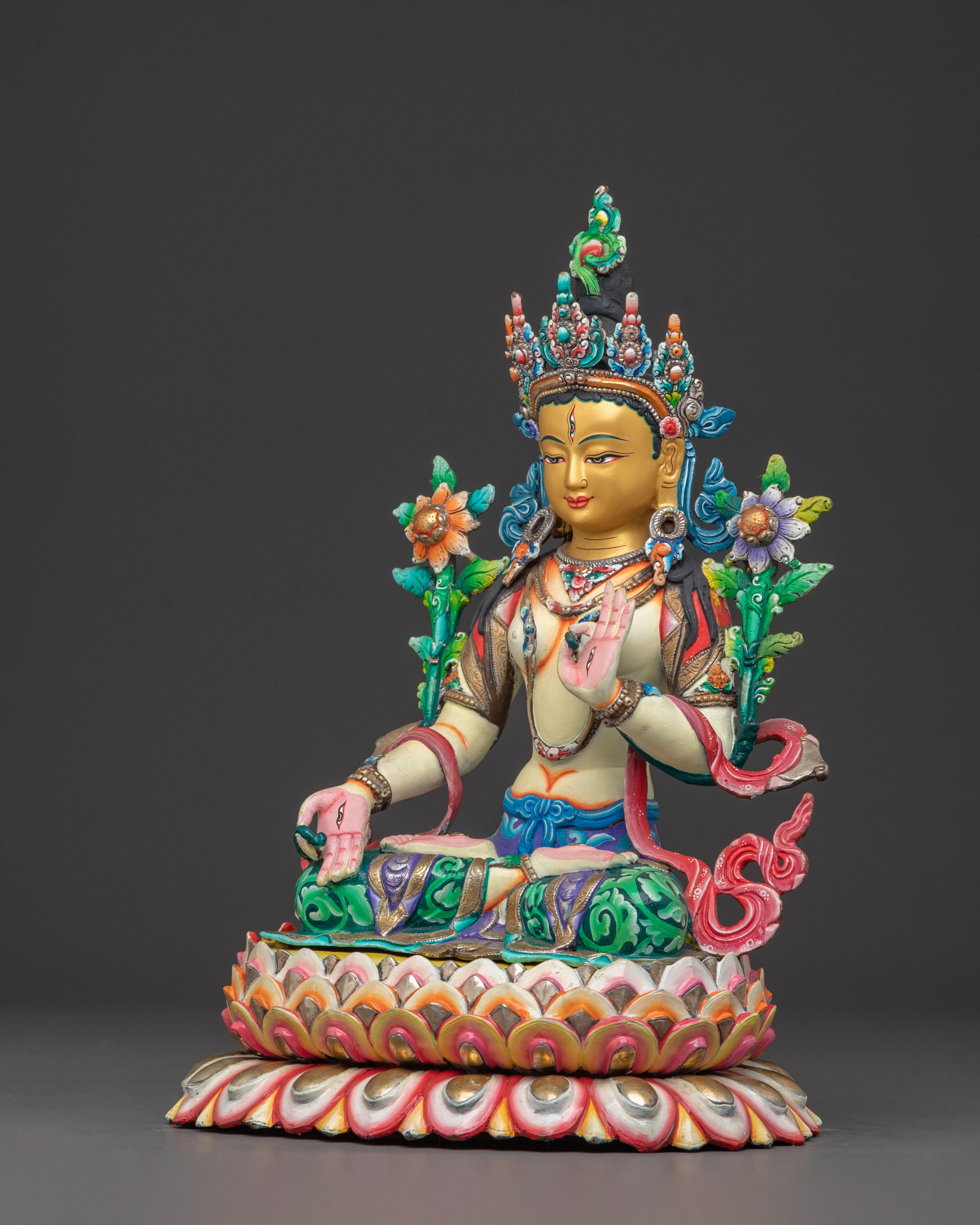 Healing Grace White Tara Statue – Gilded Copper Serenity