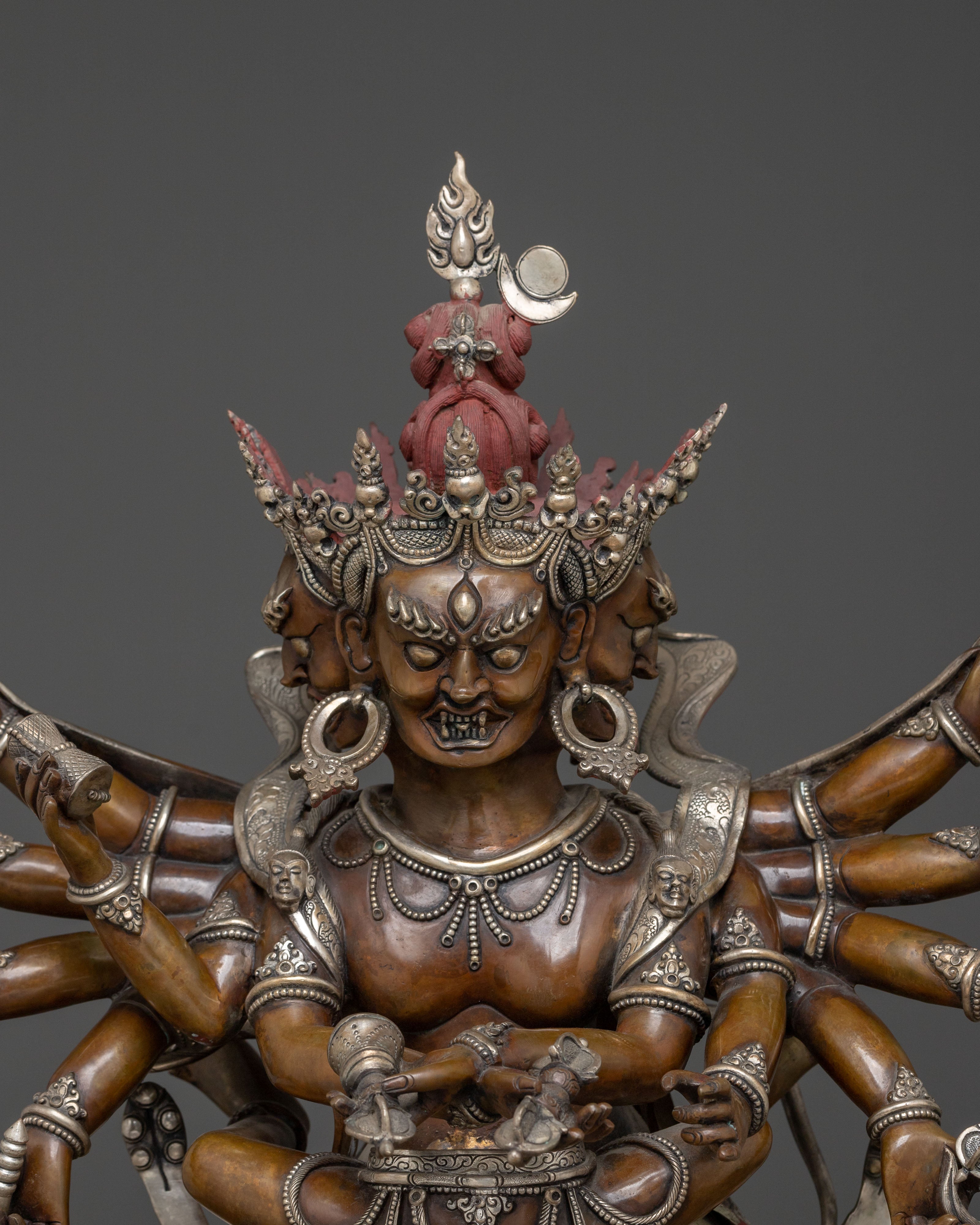 Chakrasamvara Oxidized Copper Statue | Silver-Plated