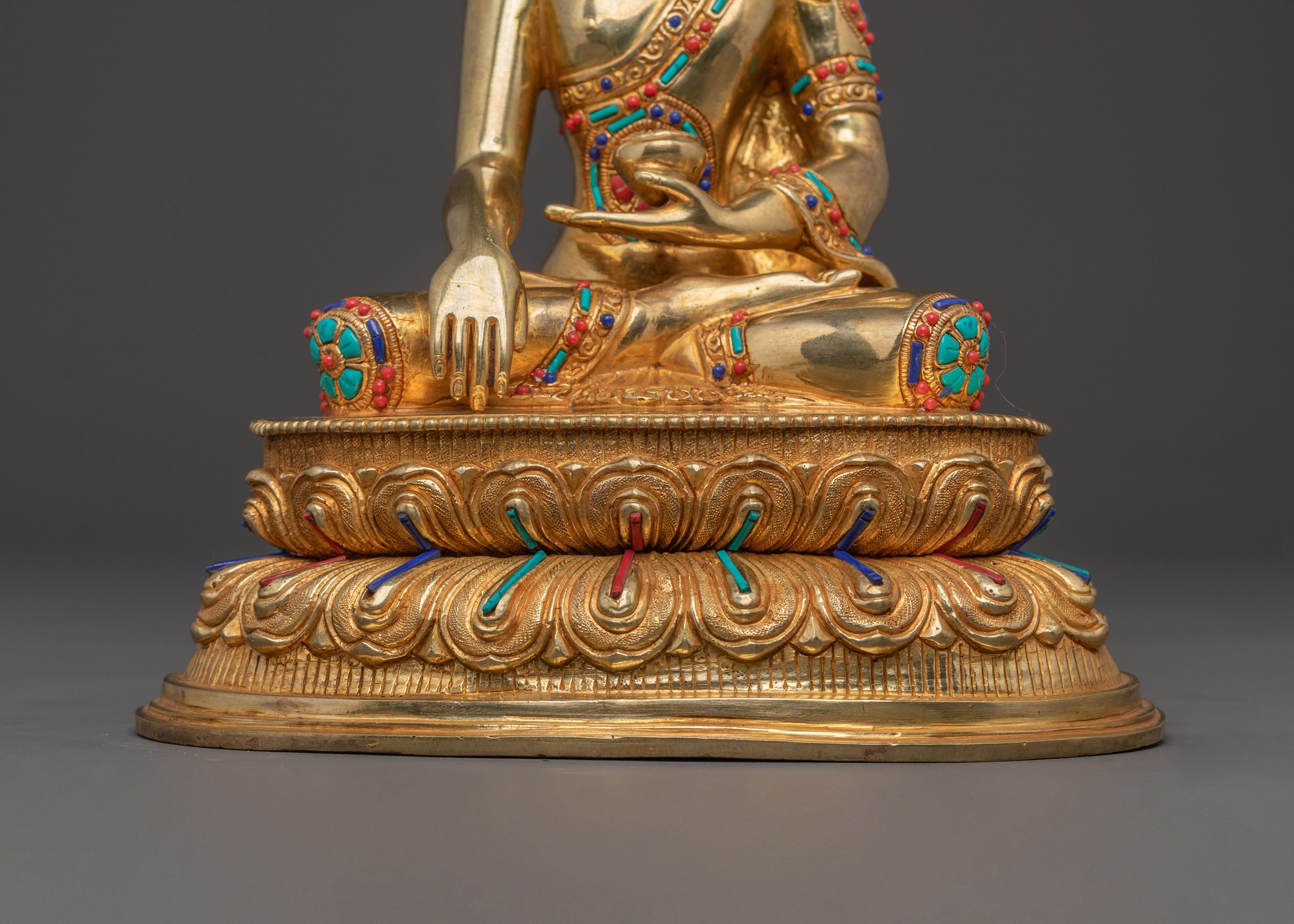 Statue of Enlightened Shakyamuni Buddha: Hand-Gilded Copper Art