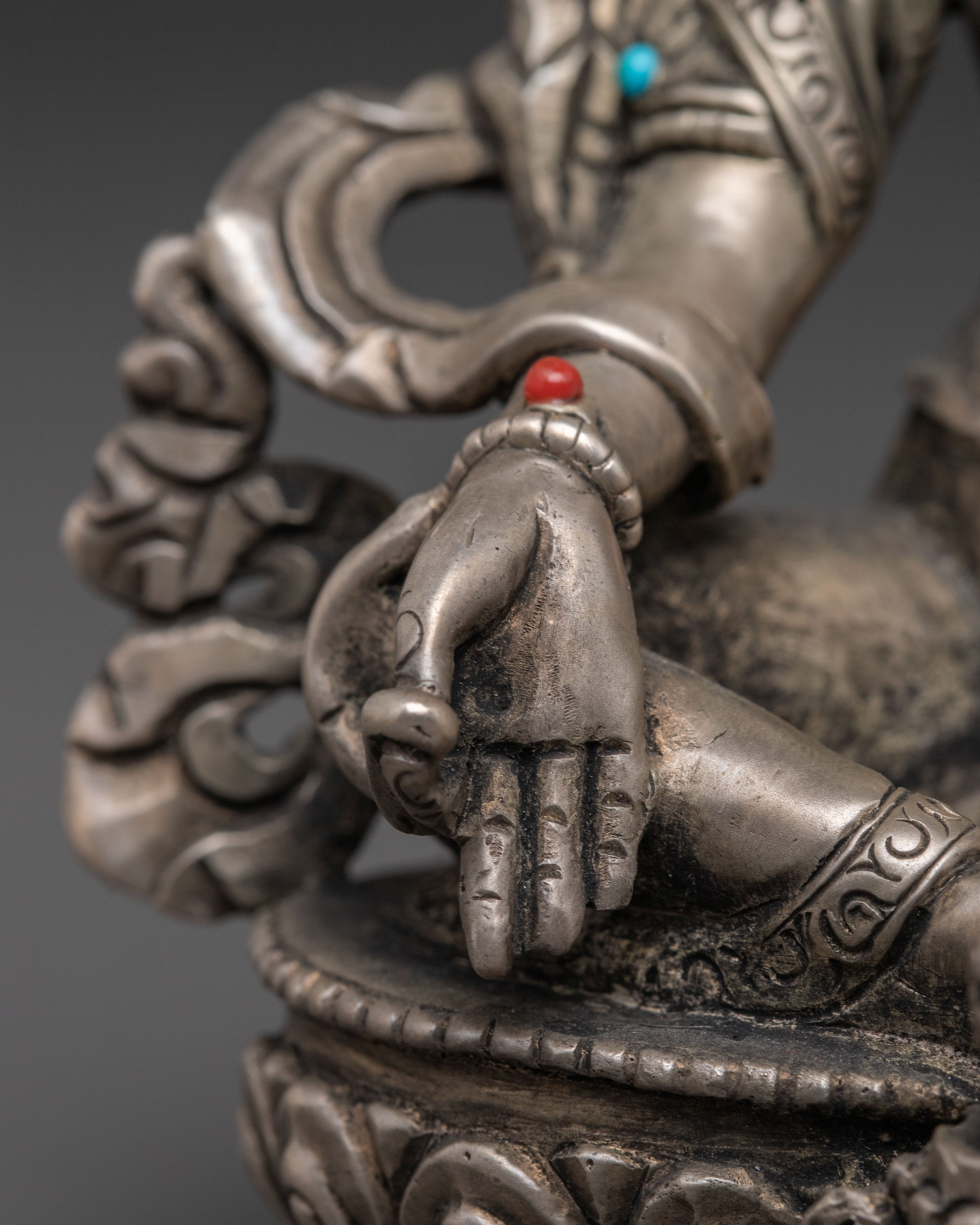 Handmade Silver Statue of Green Tara | Goddess of Compassion and Protection