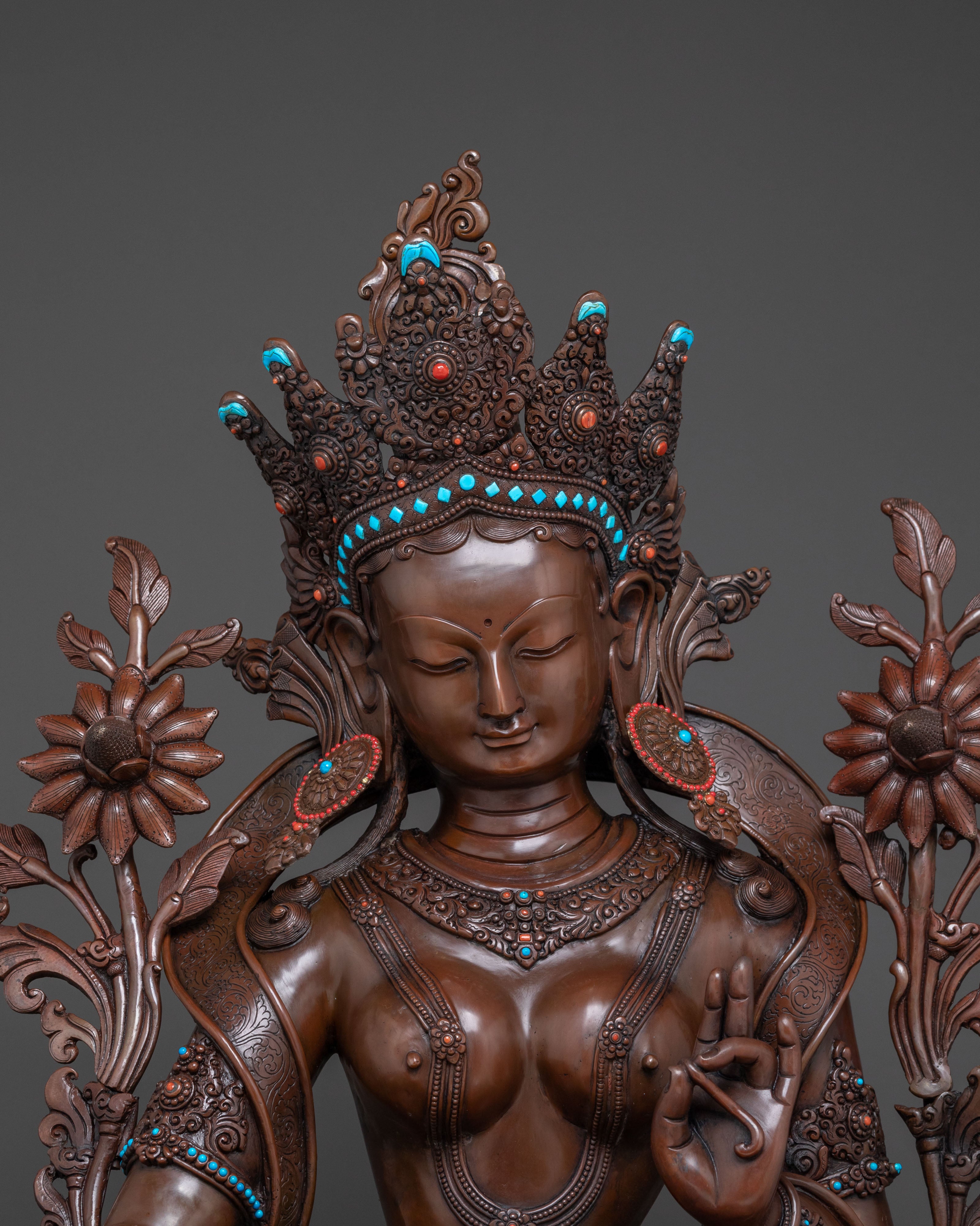 Green Tara Statue Savior of All - Oxidized Copper Serenity