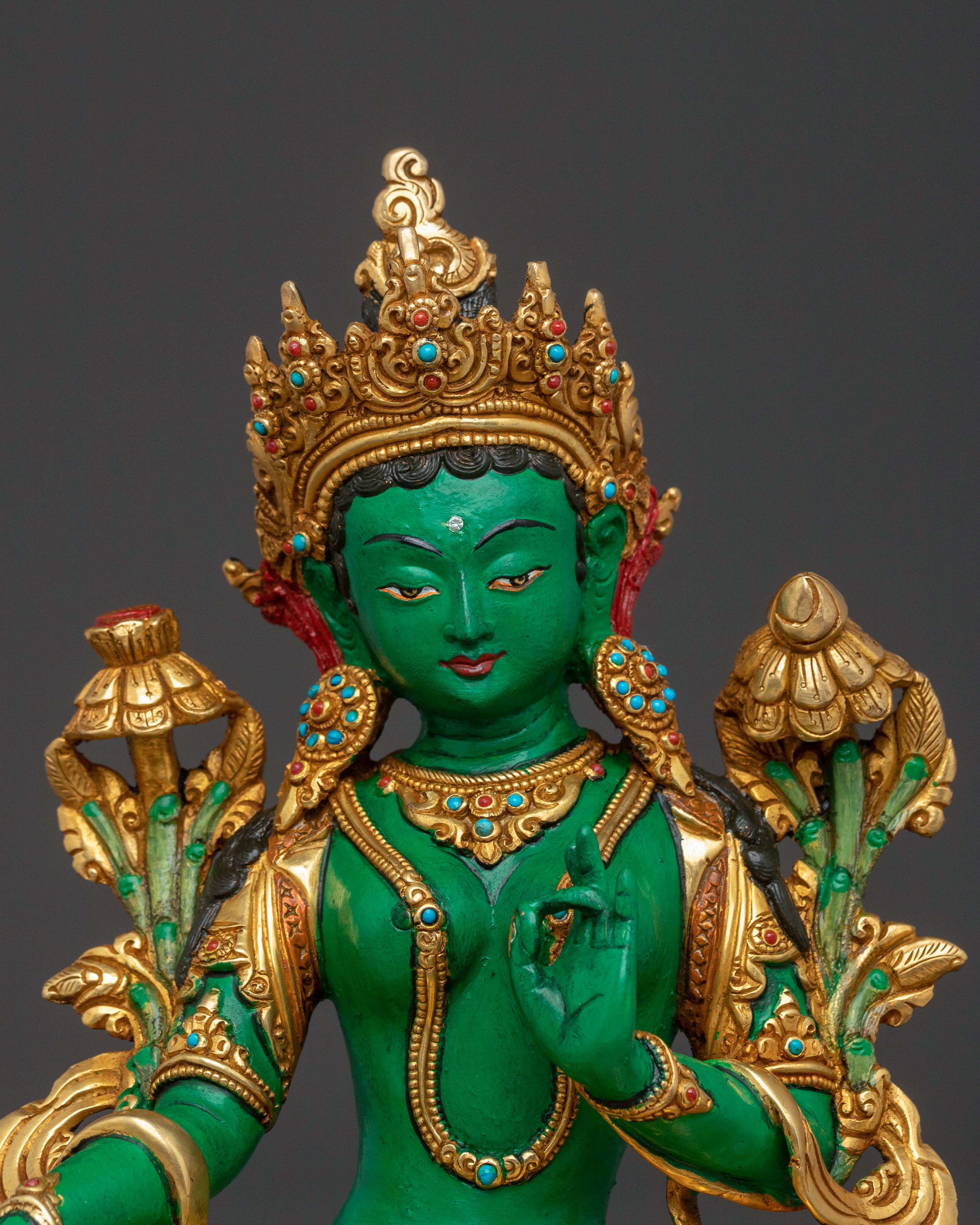 Green Tara Traditional Statue of Protection - Handcrafted Serenity