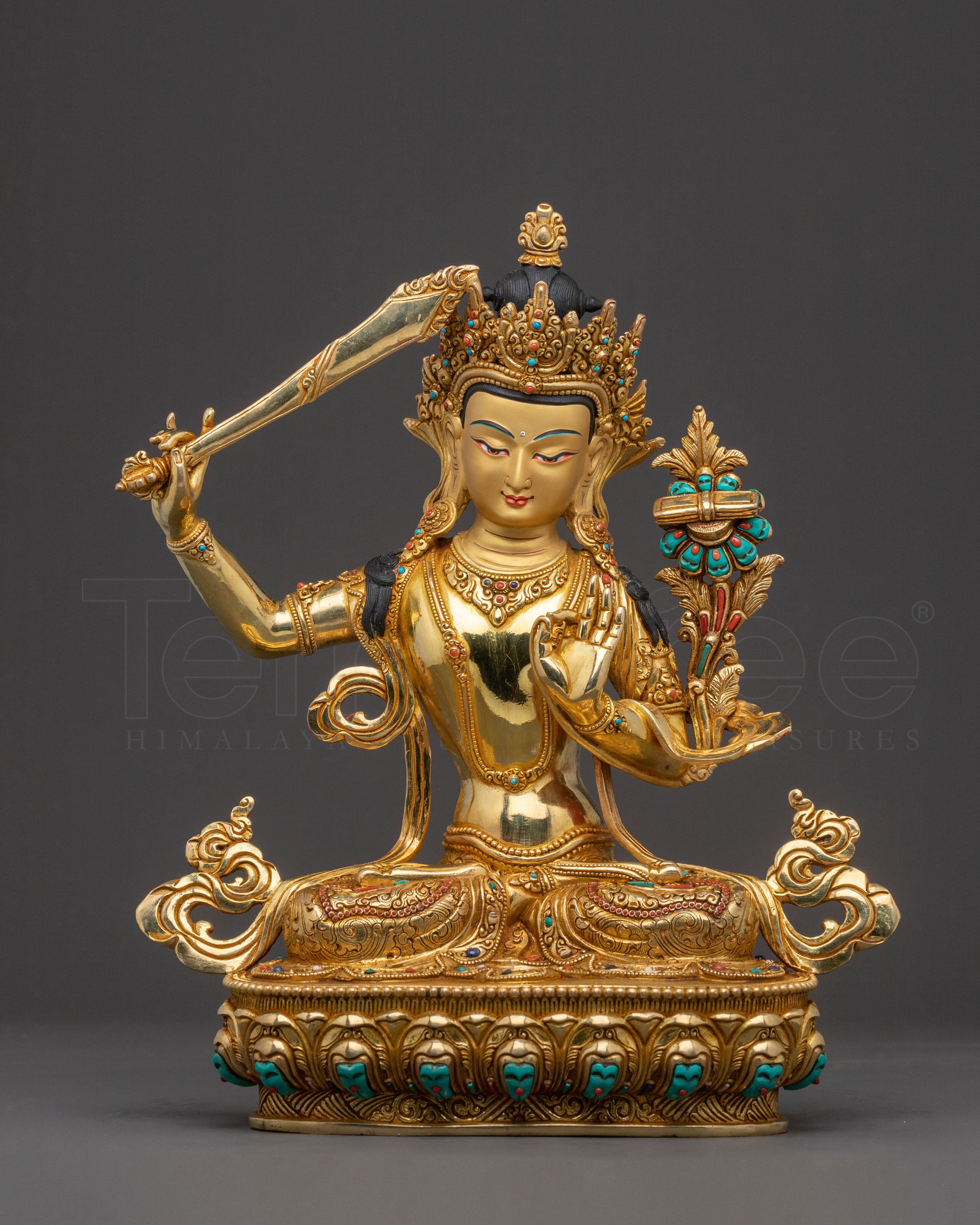 Manjushri Spiritual Guidance Statue – 24K Gilded Copper