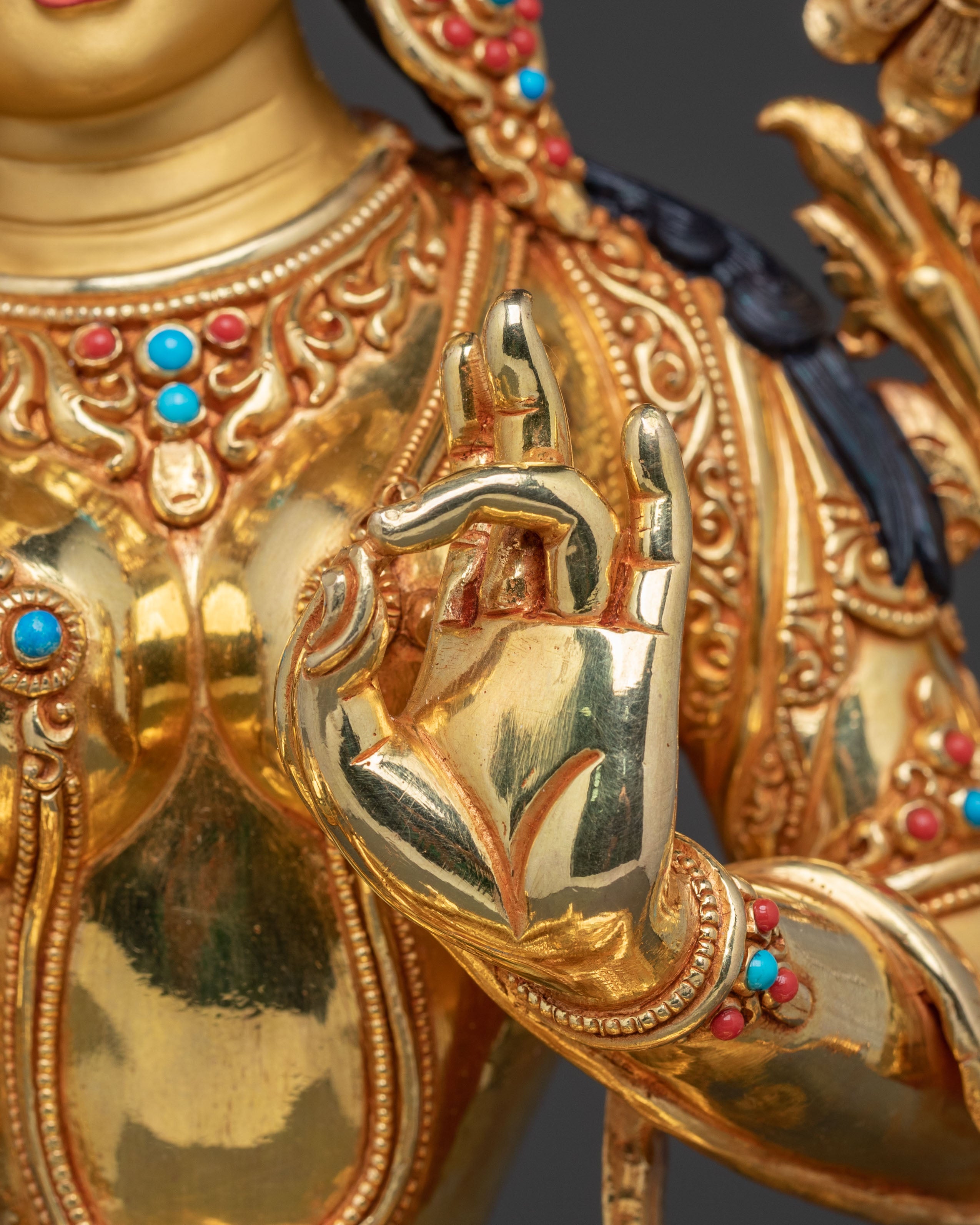 Green Tara Mercy Statue: Hand-Gilded Copper