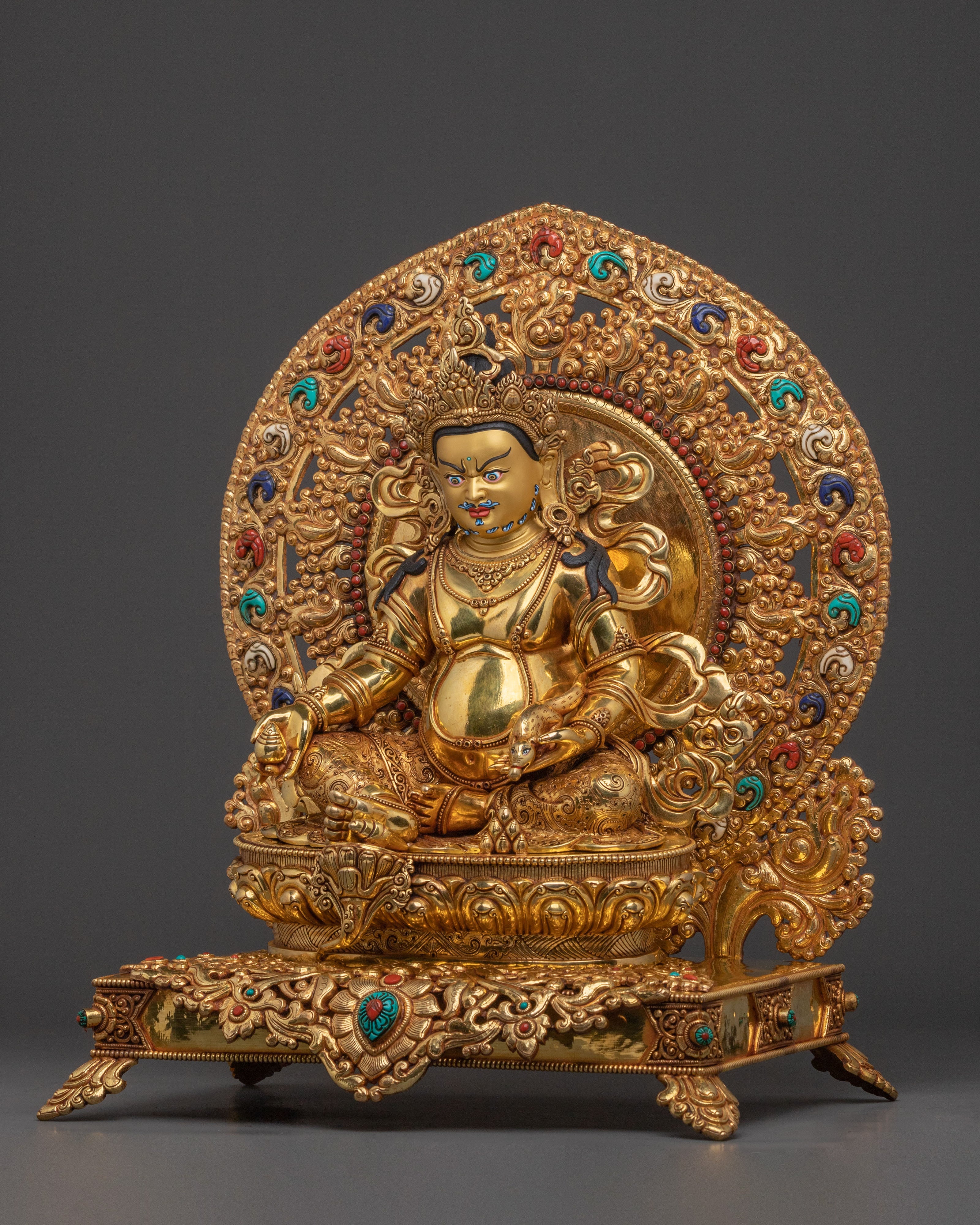Dzambhala Divine Statue on Throne | Tibetan Wealth Deity